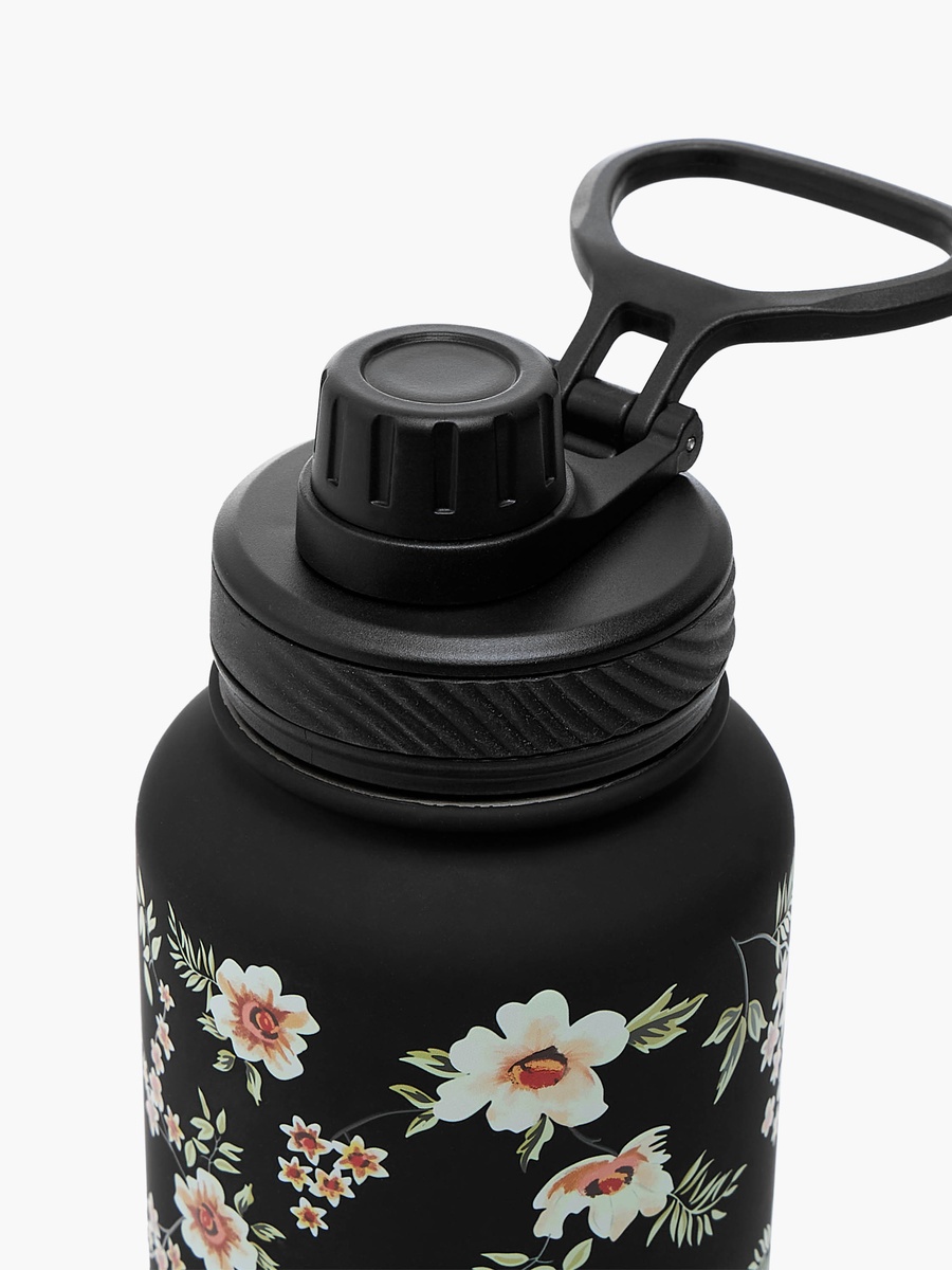 Floral Print Stainless Steel Water Bottle with Spout - 1 L
