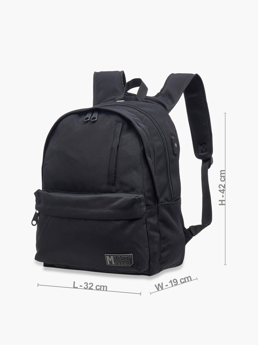 Logo Applique Backpack with Adjustable Straps and Zip Closure - 32x19x42 cm