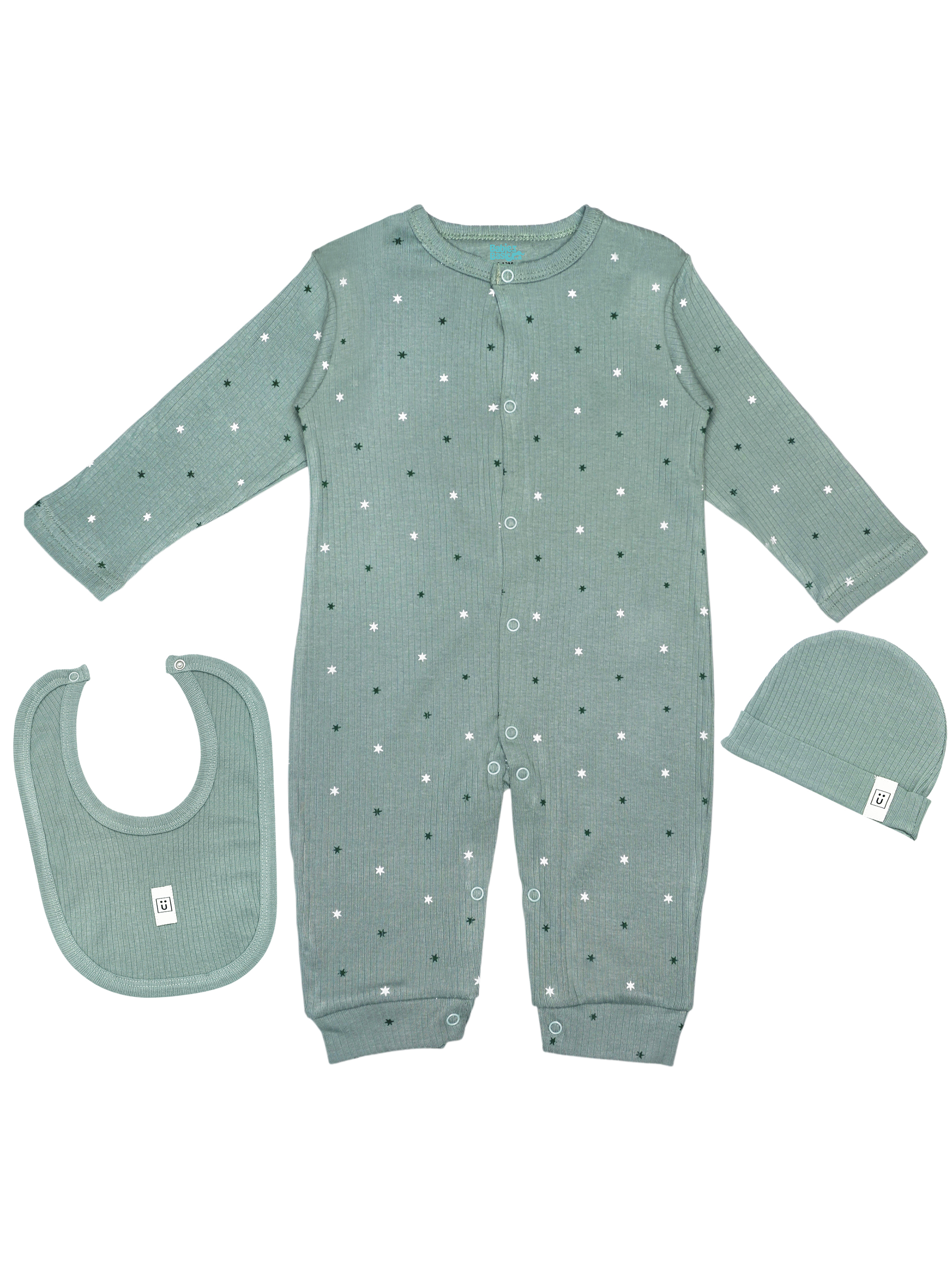 Premium Ribbed Cotton Sleepsuit Romper with Cap and Bib