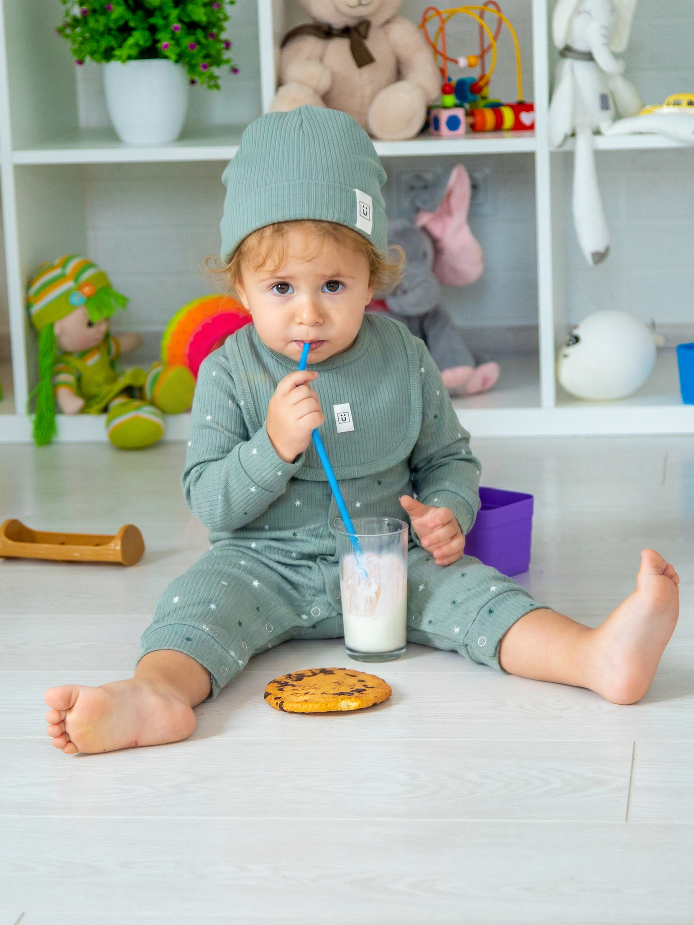 Premium Ribbed Cotton Sleepsuit Romper with Cap and Bib