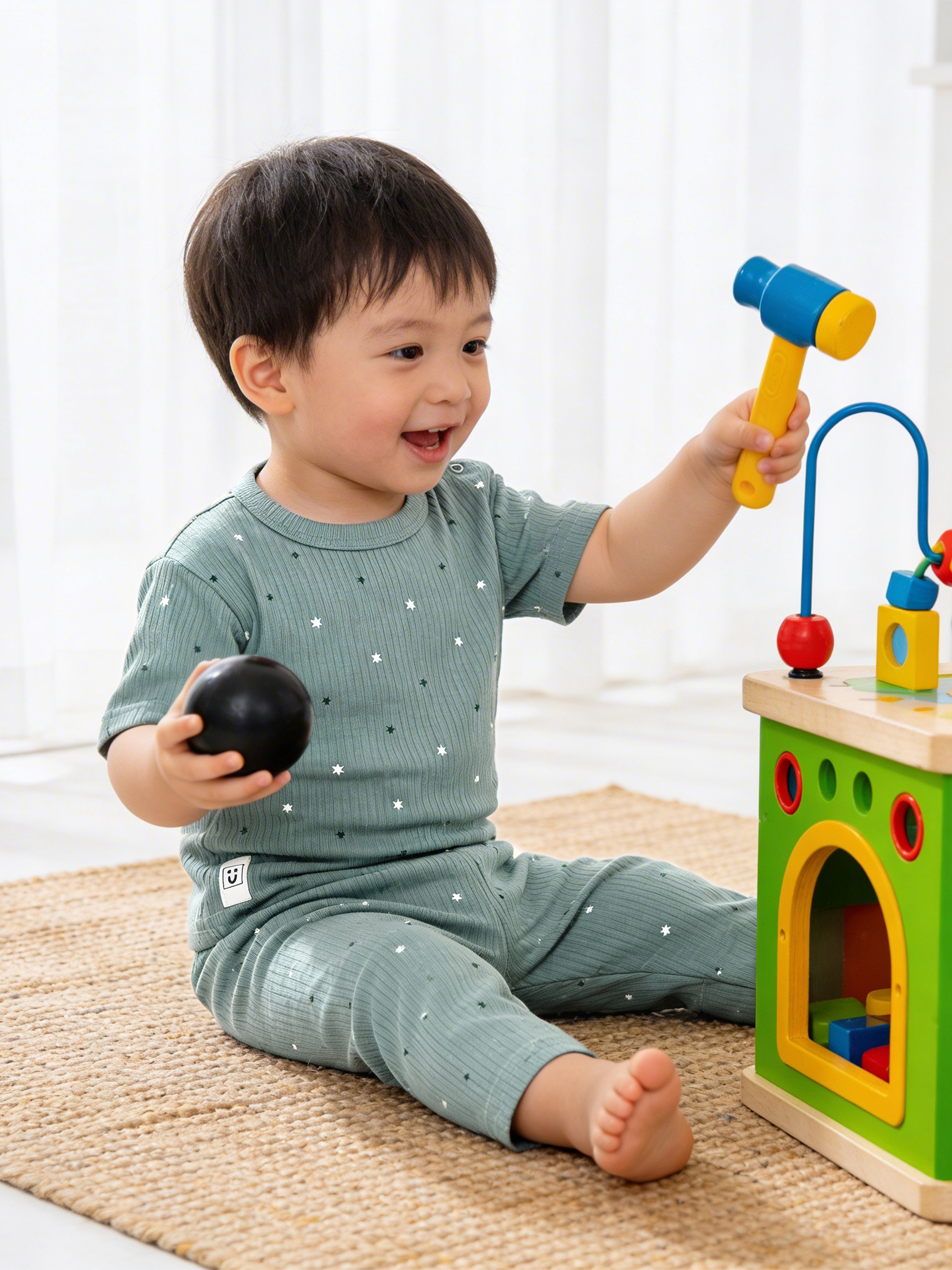 Baby Premium Ribbed Cotton T-Shirt and Printed Pyjama Set