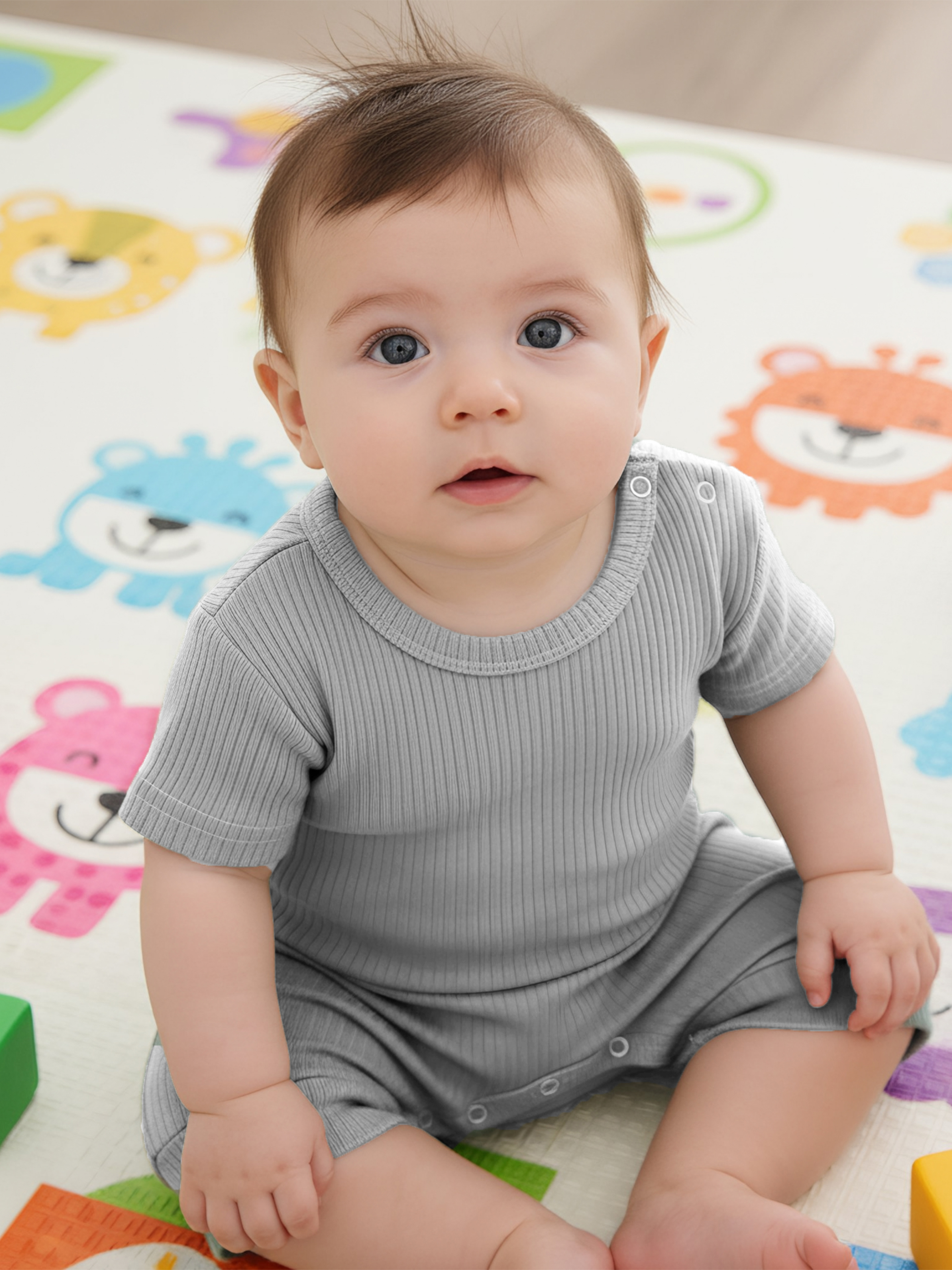 Premium Ribbed Cotton Short Sleeves Romper