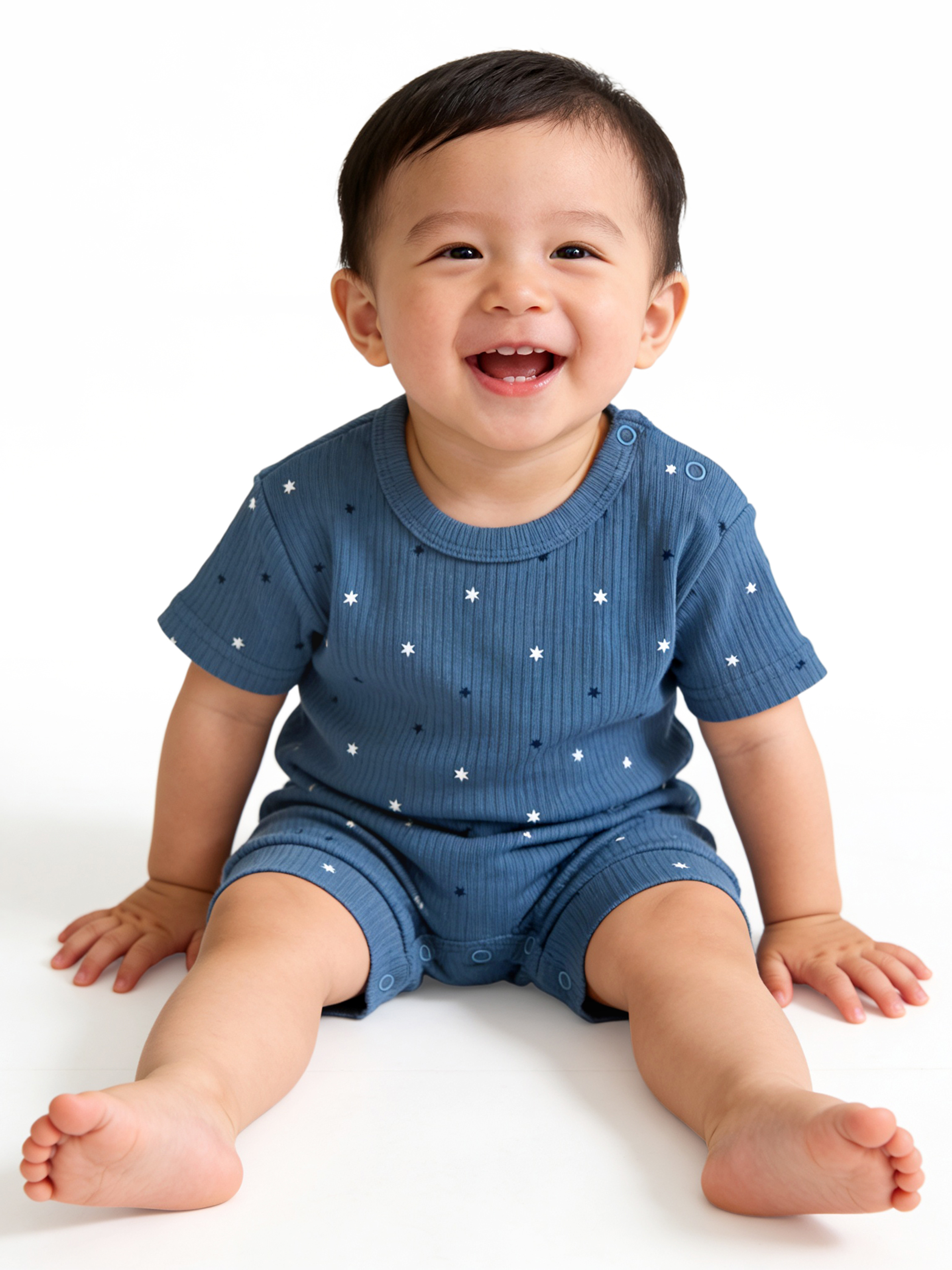 Premium Ribbed Cotton Short Sleeves Printed Romper