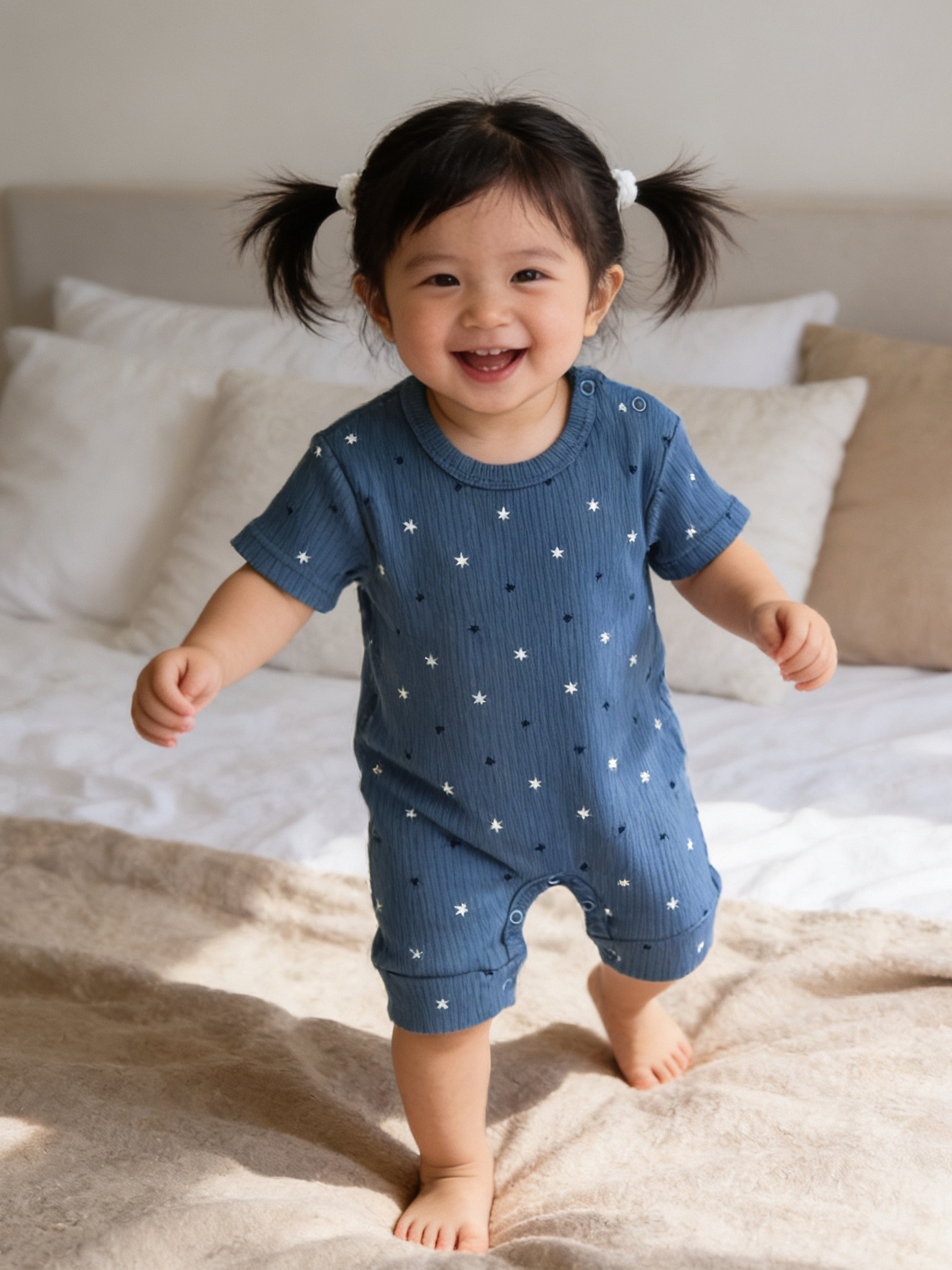 Premium Ribbed Cotton Short Sleeves Printed Romper