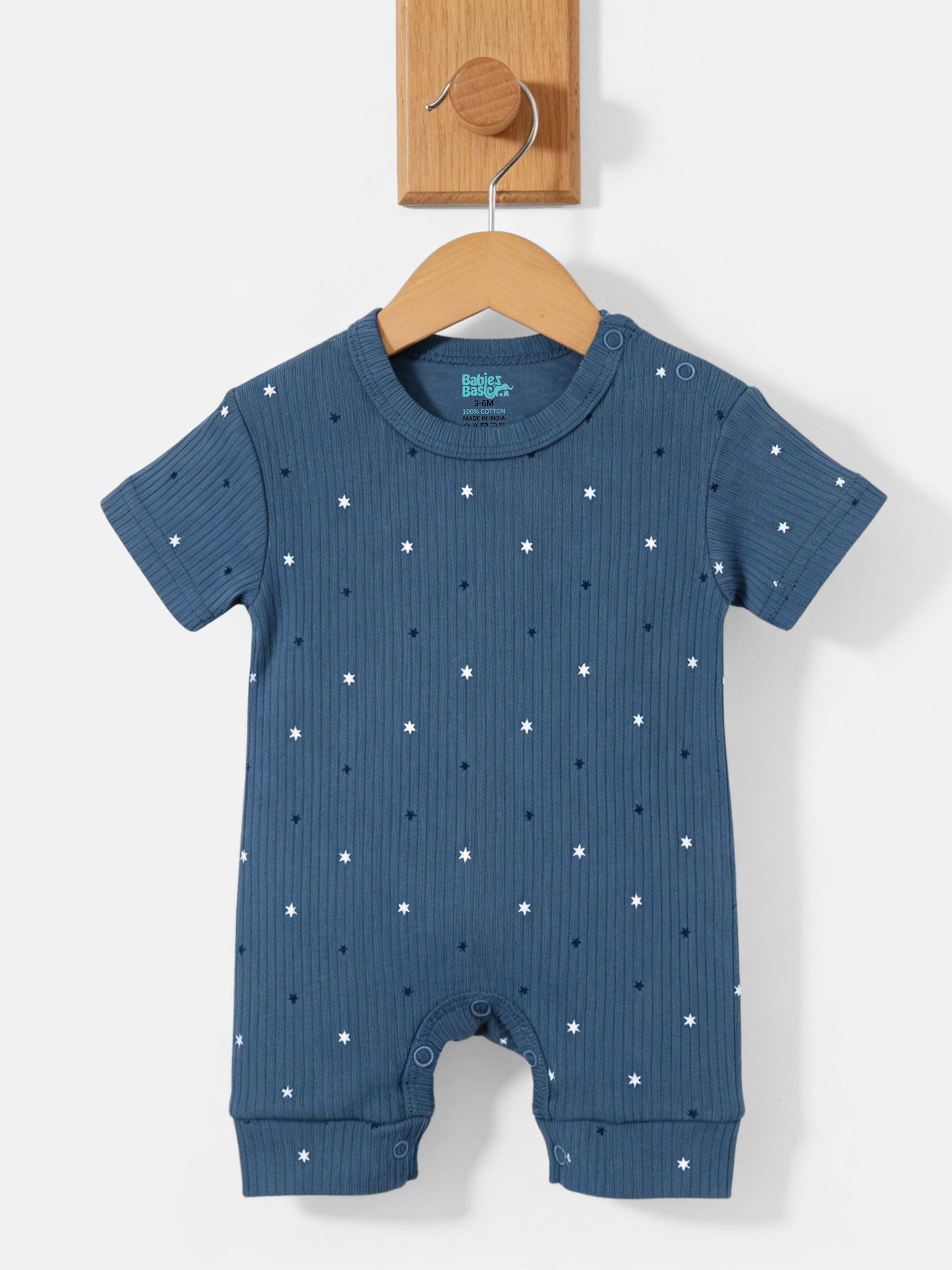 Premium Ribbed Cotton Short Sleeves Printed Romper