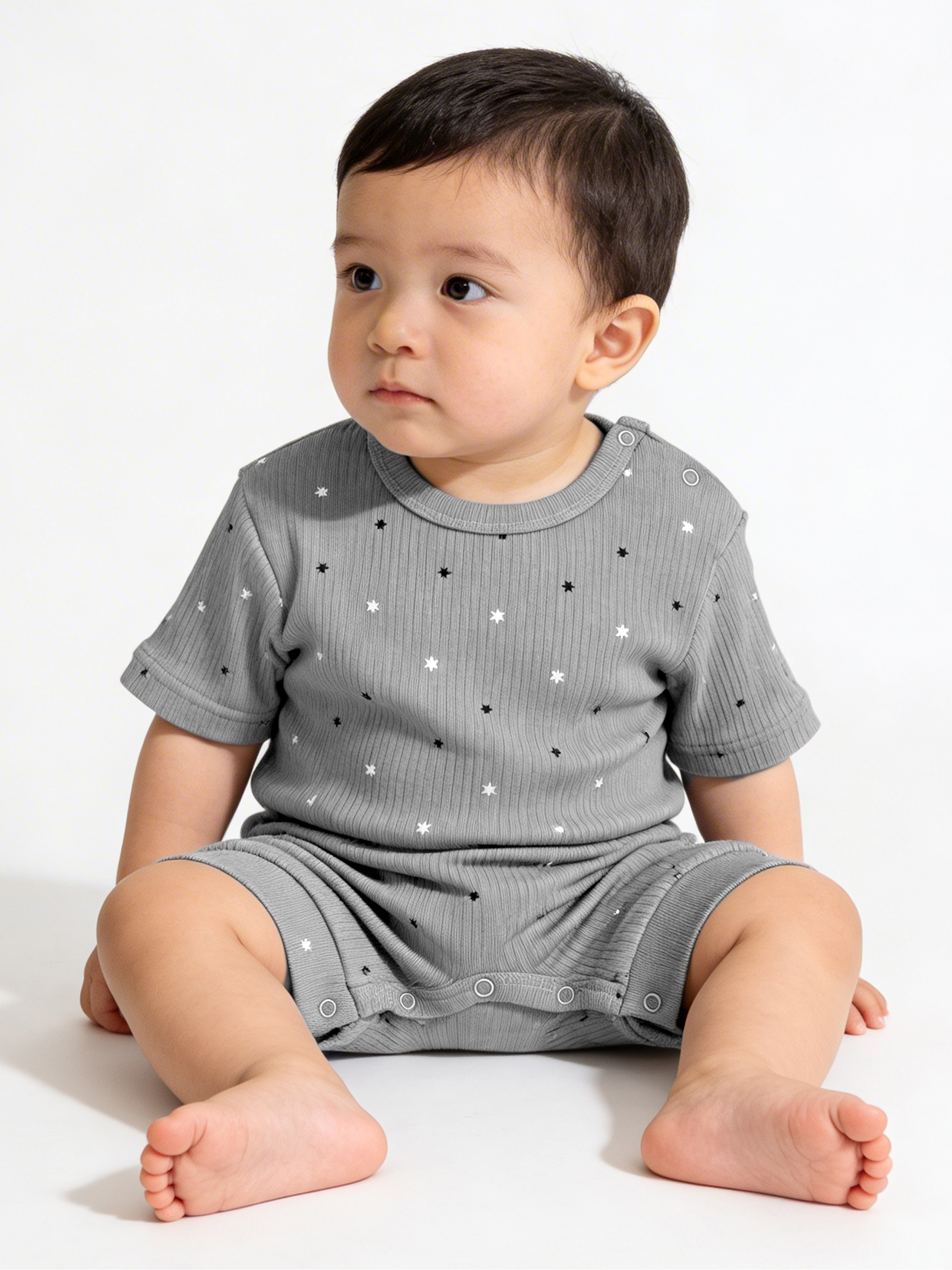Premium Ribbed Cotton Short Sleeves Printed Romper