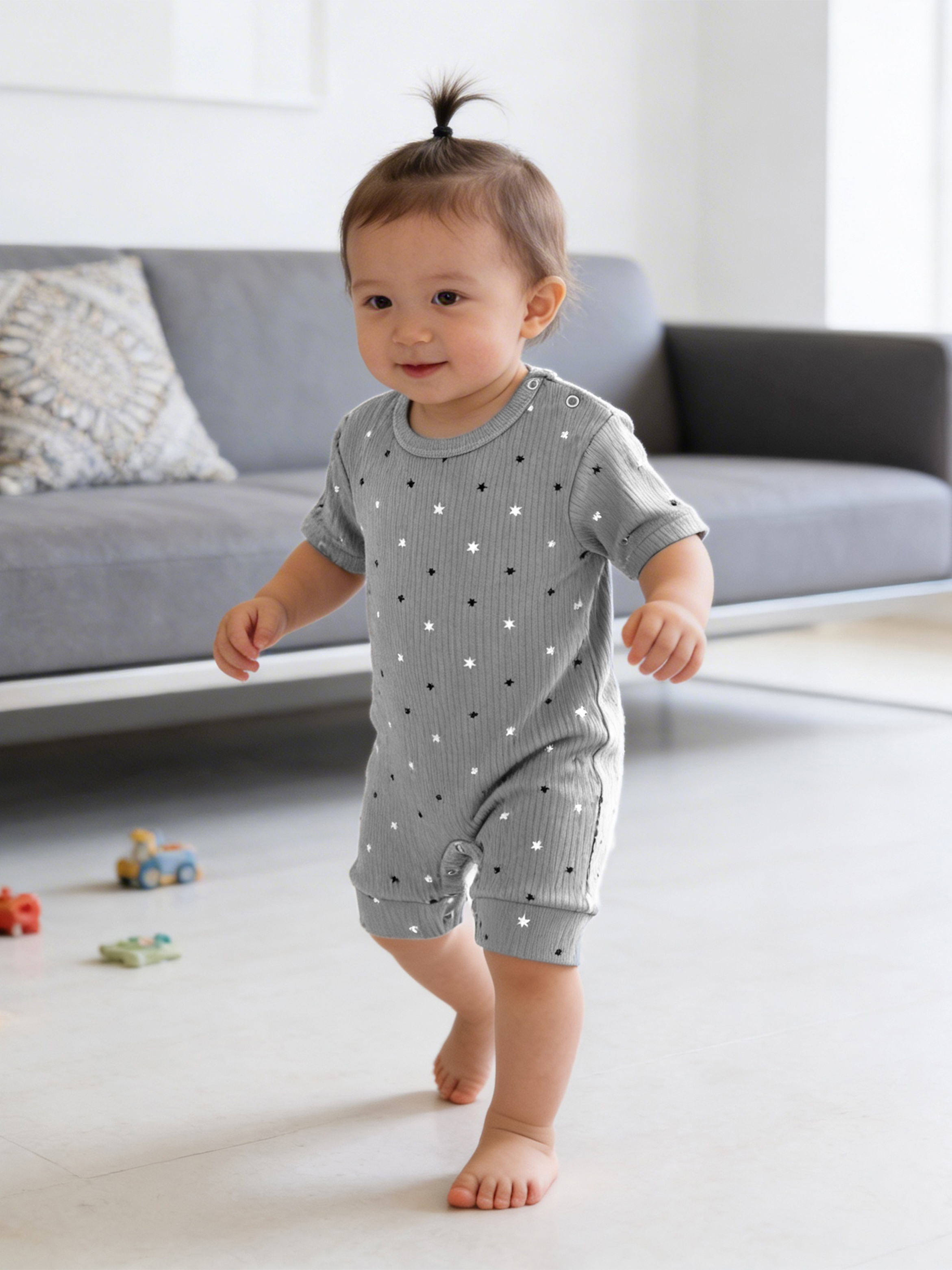 Premium Ribbed Cotton Short Sleeves Printed Romper