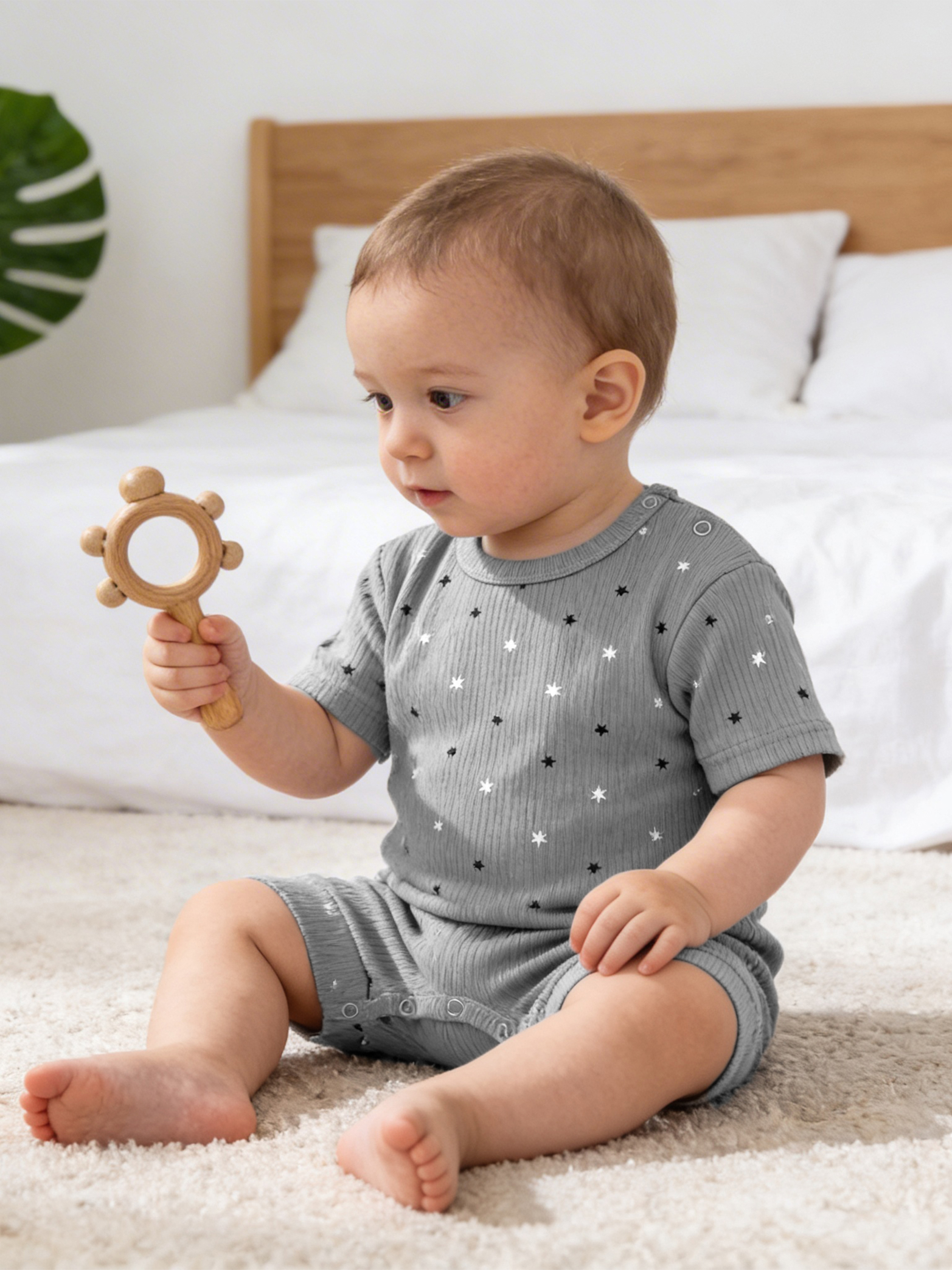Premium Ribbed Cotton Short Sleeves Printed Romper