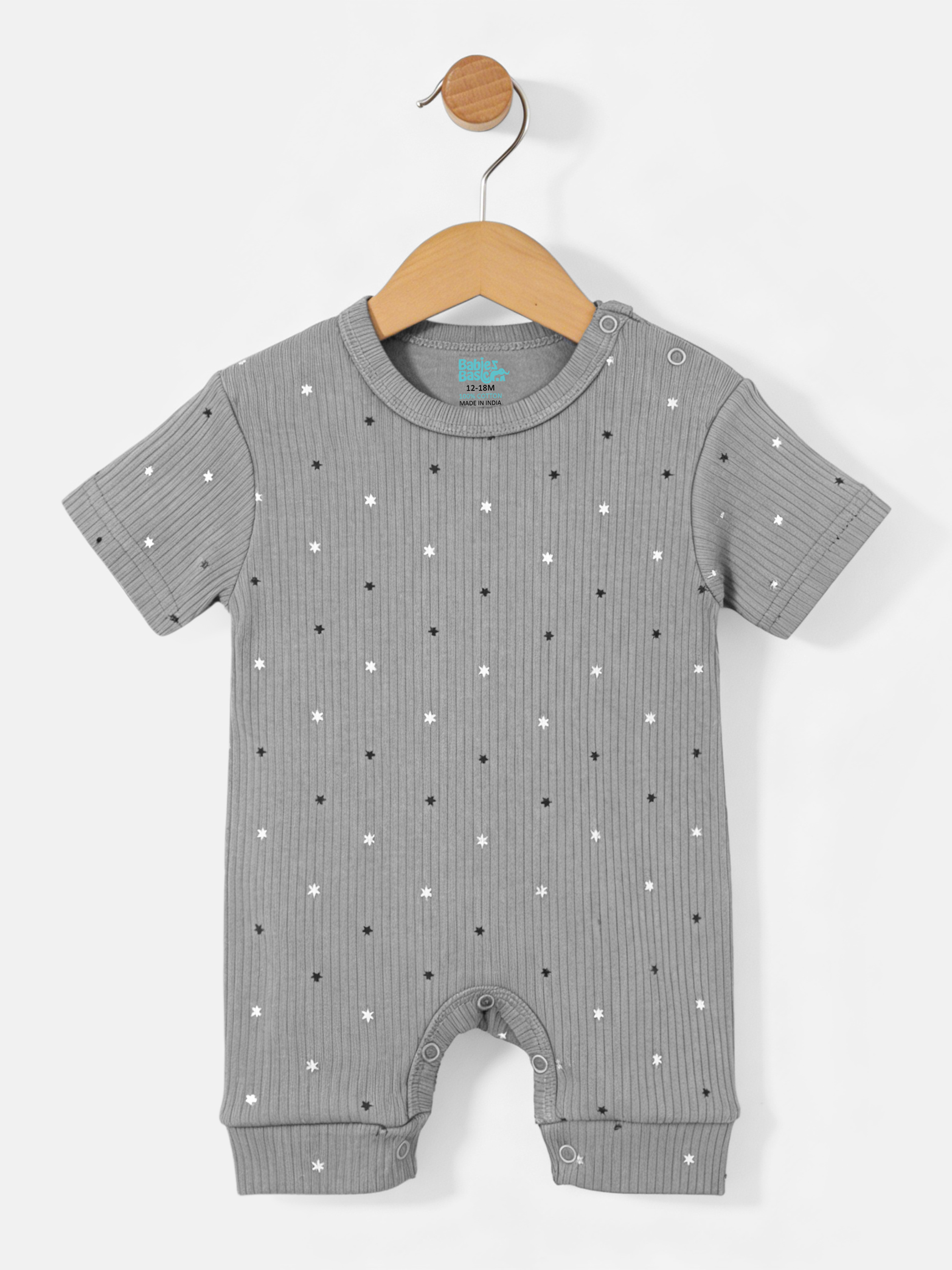Premium Ribbed Cotton Short Sleeves Printed Romper