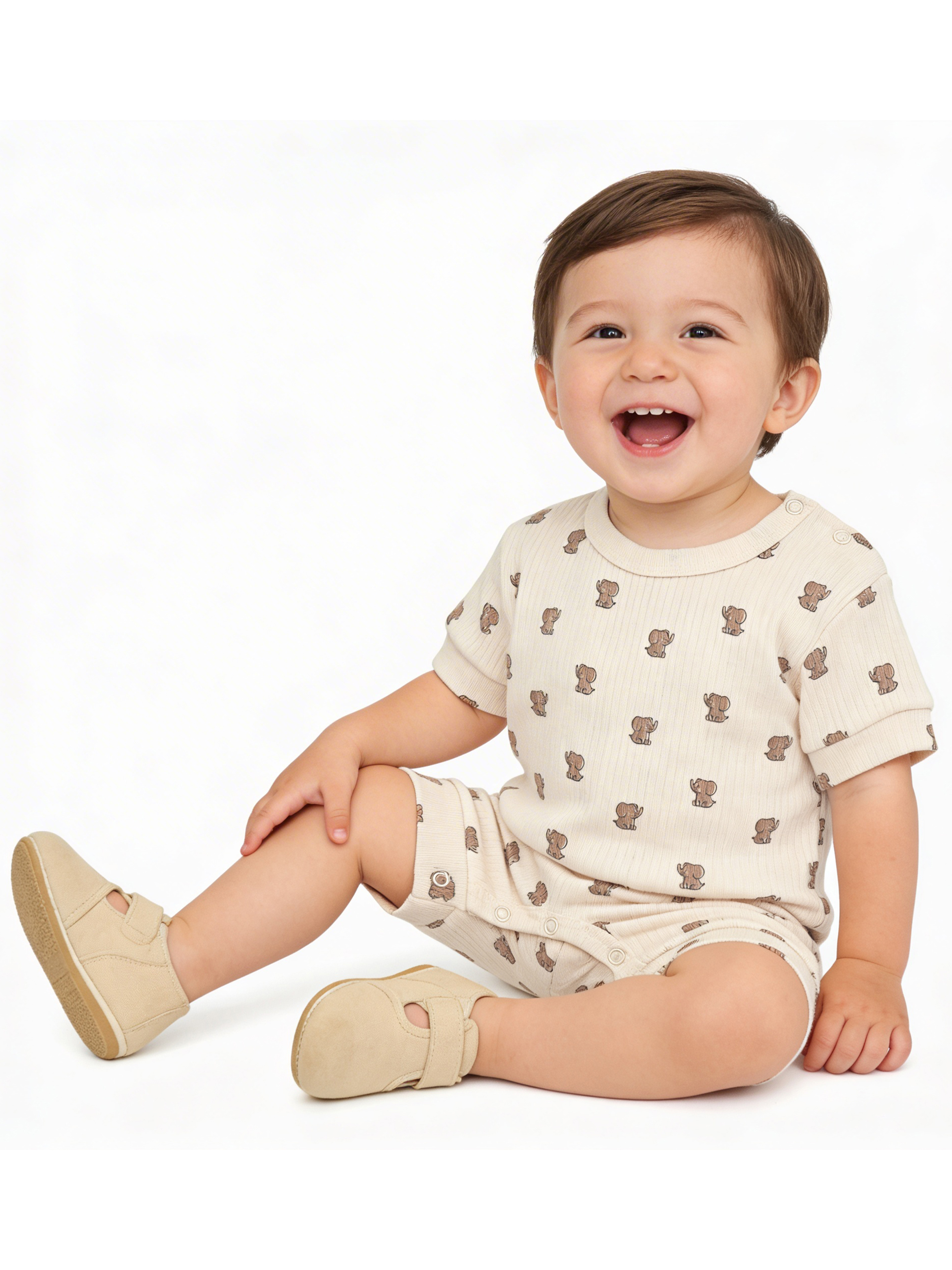 Premium Ribbed Cotton Short Sleeves Printed Romper