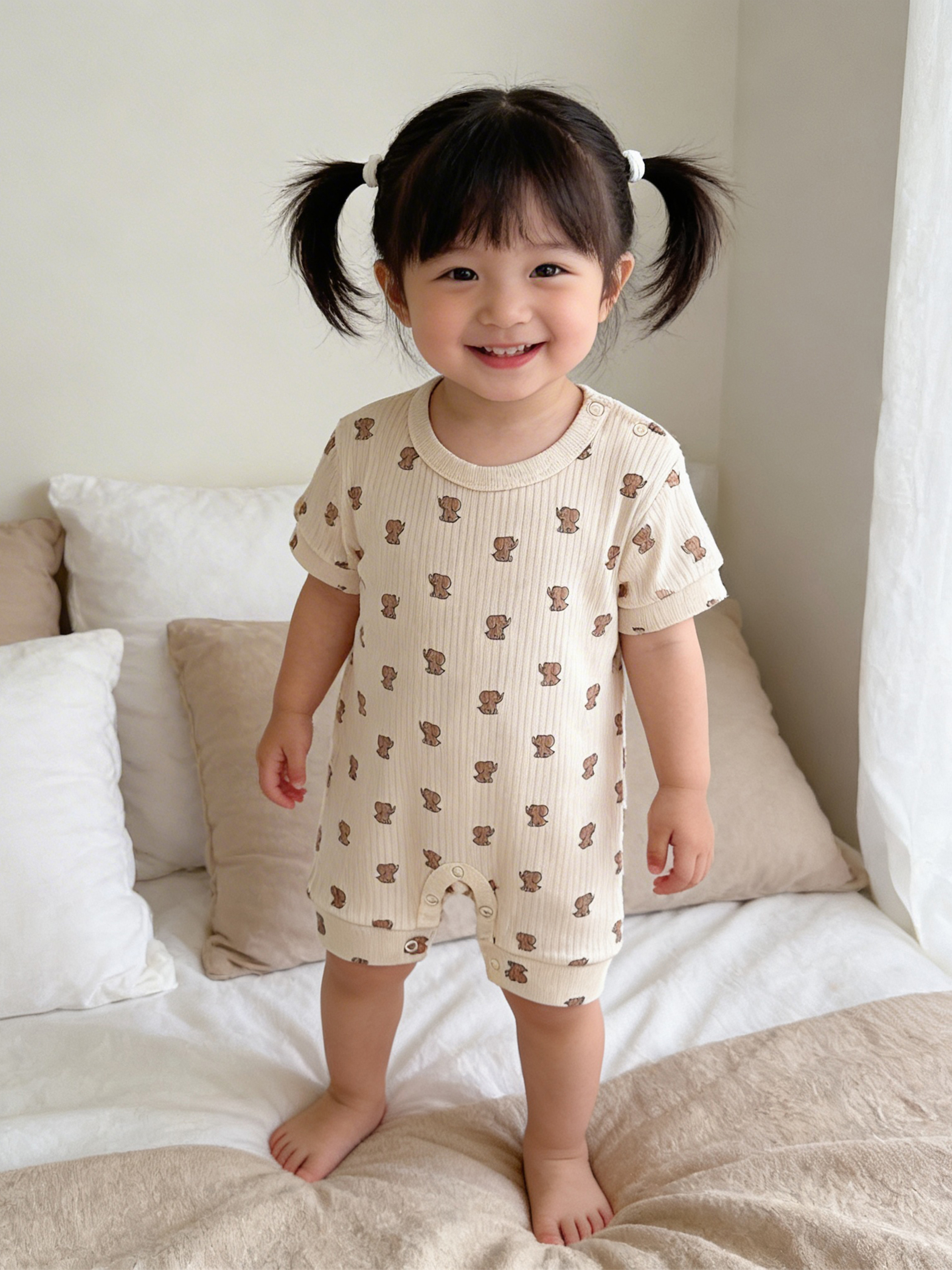 Premium Ribbed Cotton Short Sleeves Printed Romper