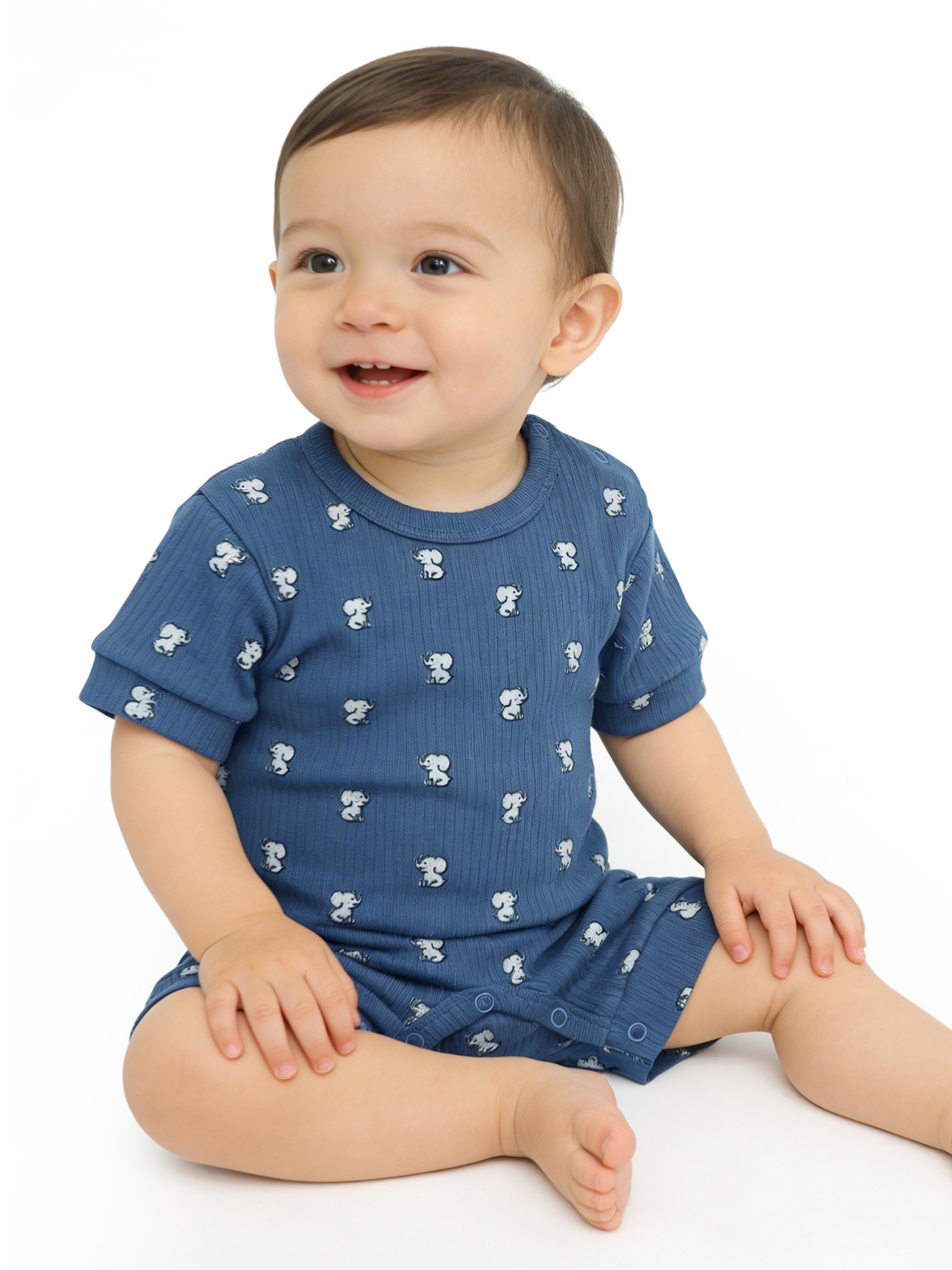 Premium Ribbed Cotton Short Sleeves Printed Romper