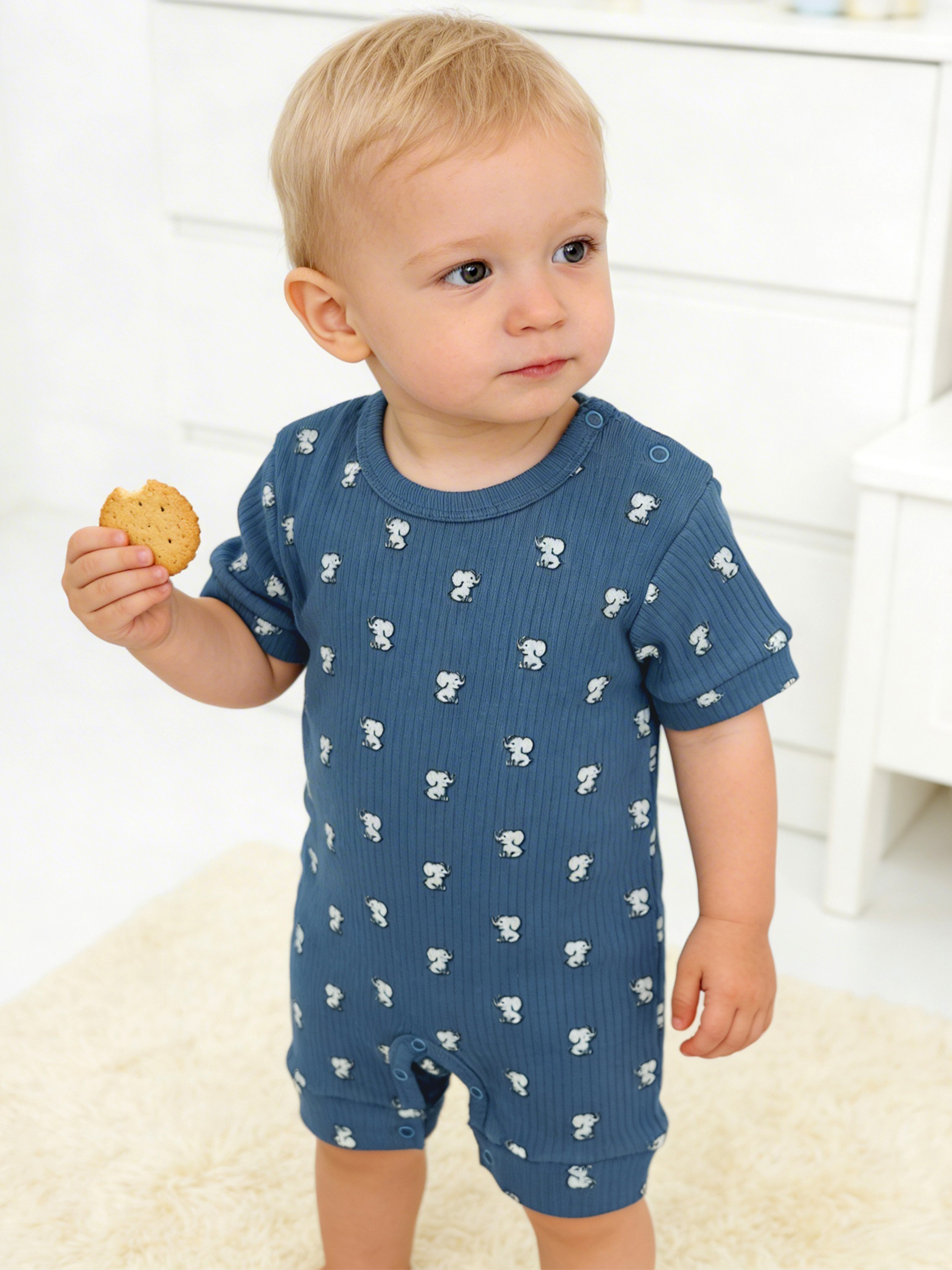 Premium Ribbed Cotton Short Sleeves Printed Romper