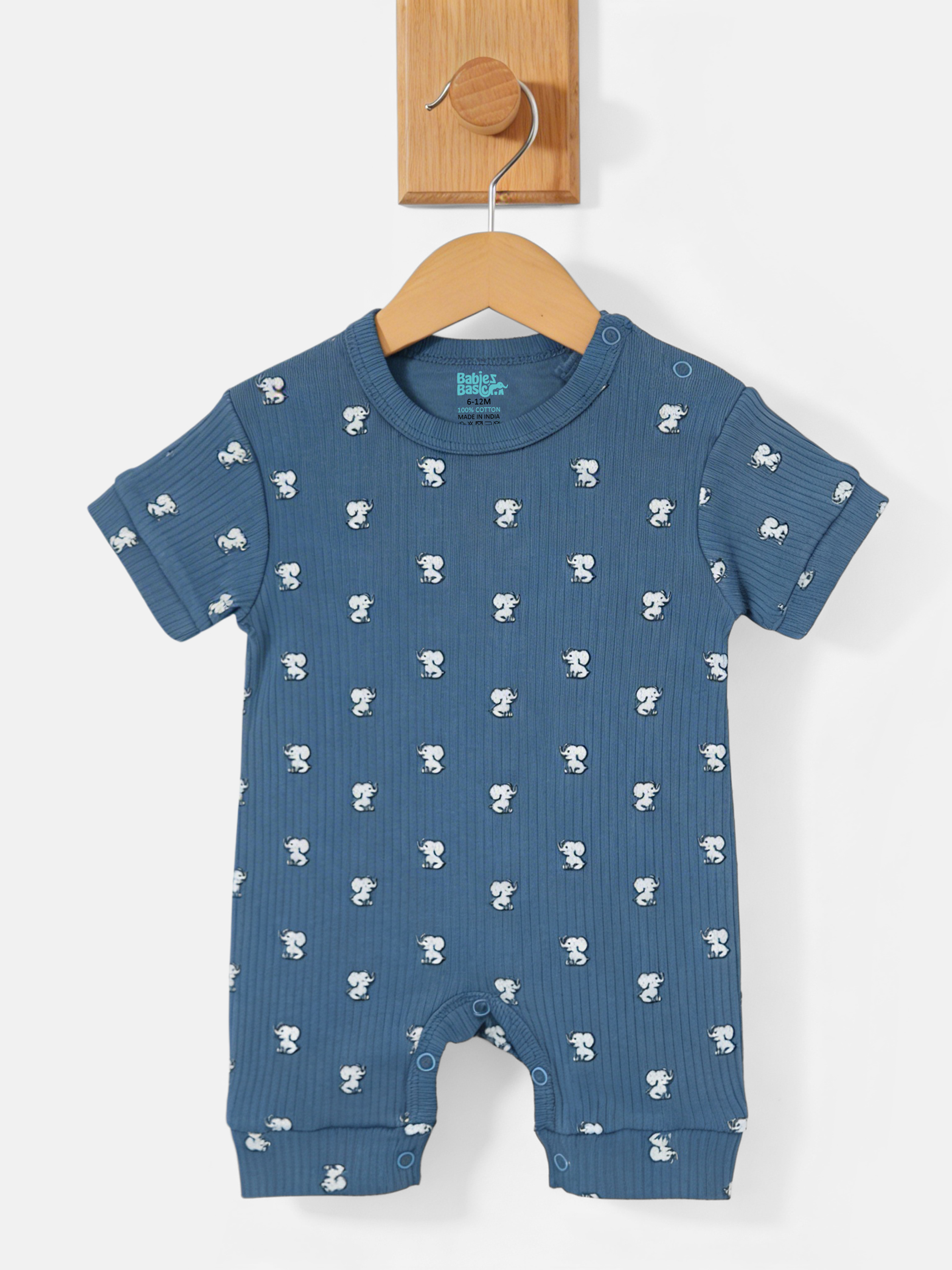Premium Ribbed Cotton Short Sleeves Printed Romper