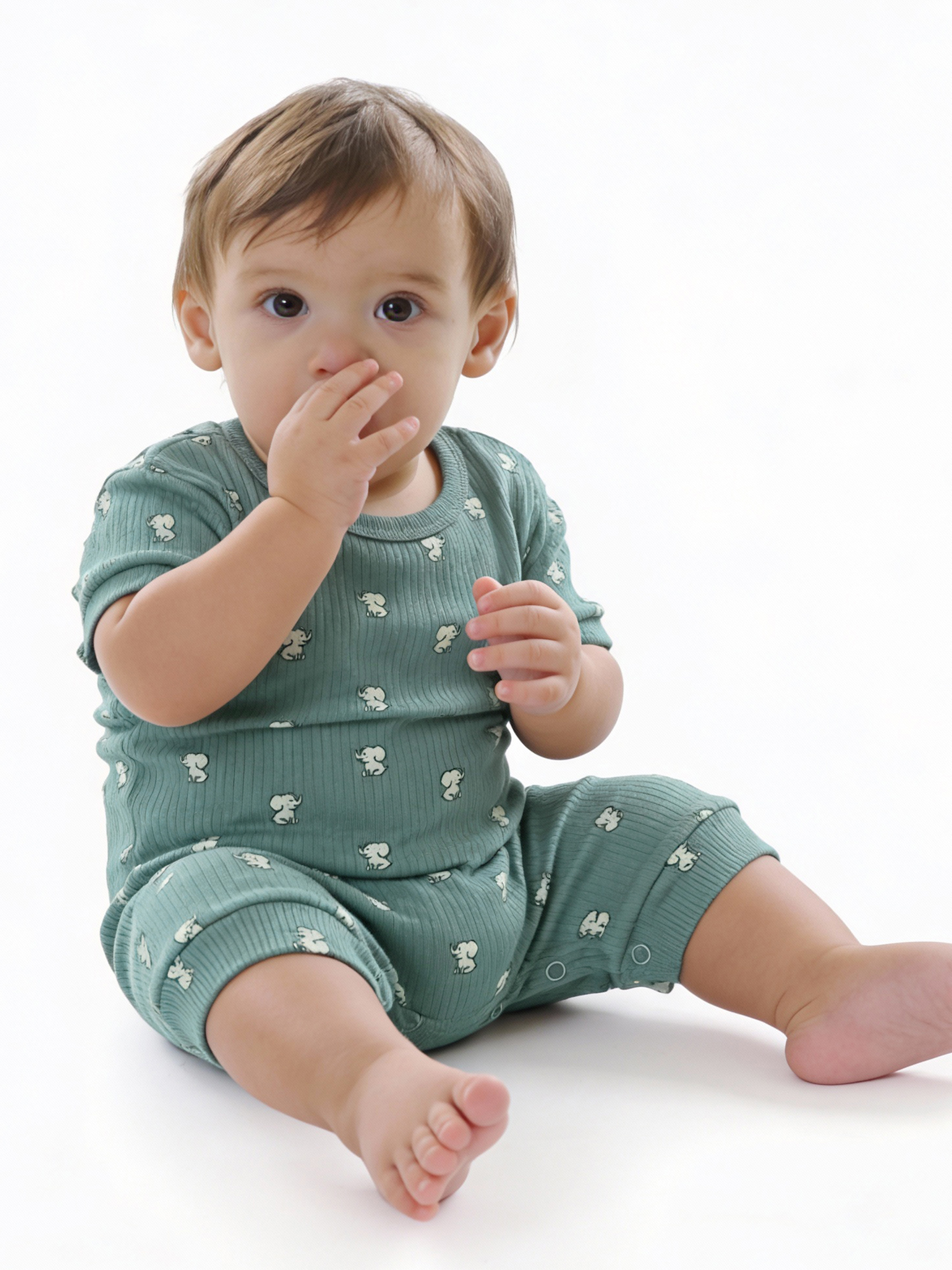 Premium Ribbed Cotton Short Sleeves Printed Romper