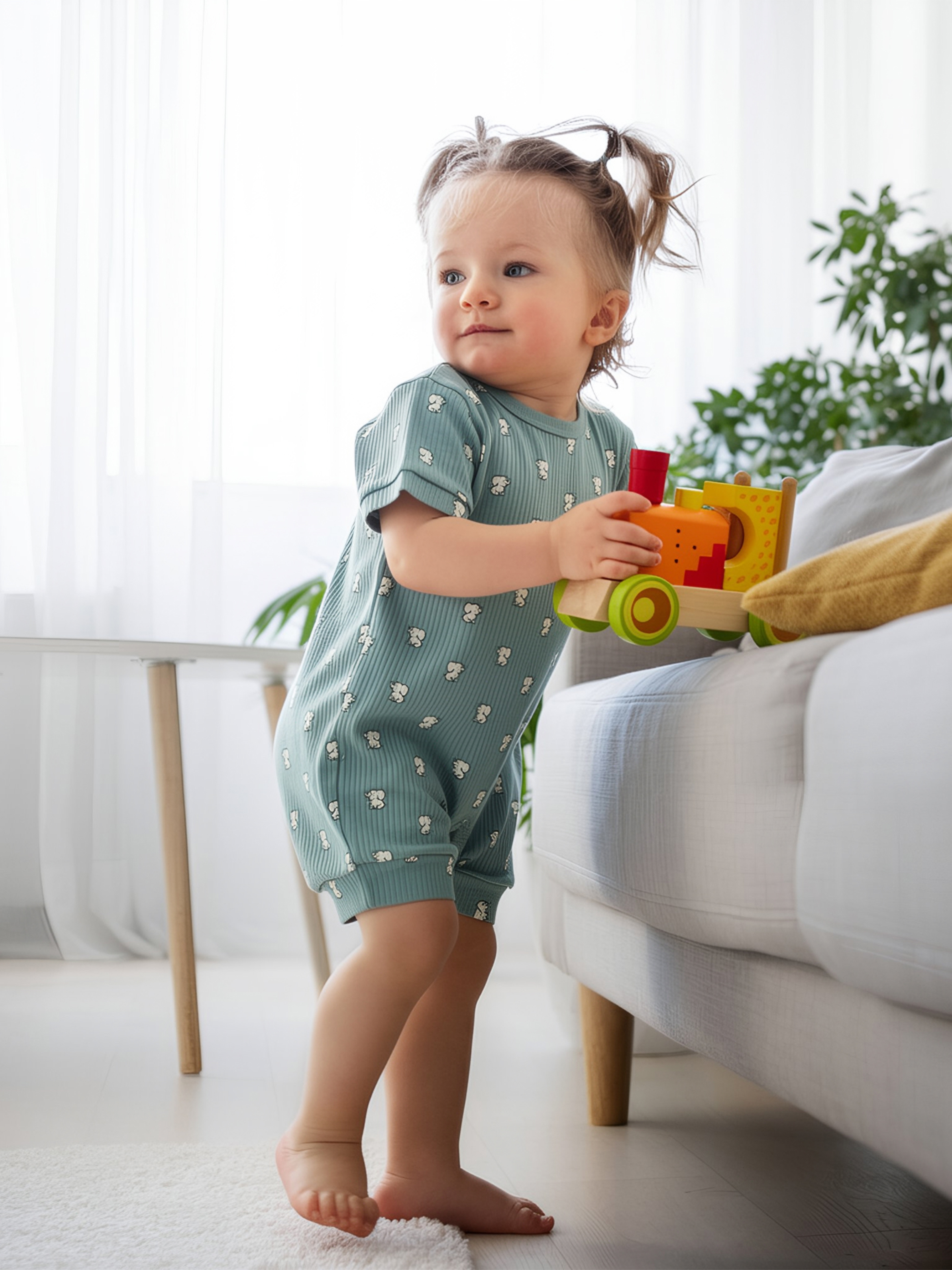 Premium Ribbed Cotton Short Sleeves Printed Romper