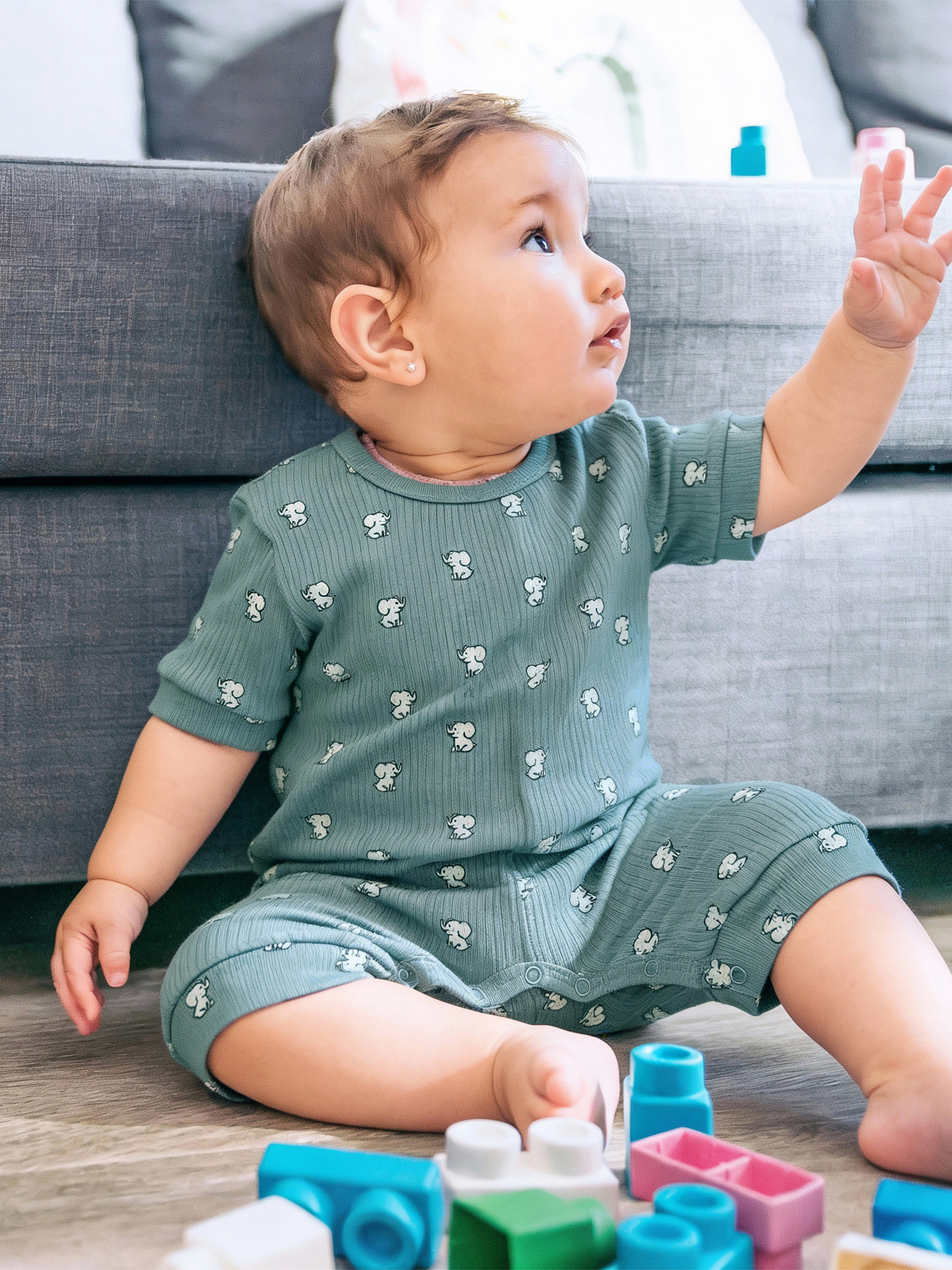 Premium Ribbed Cotton Short Sleeves Printed Romper