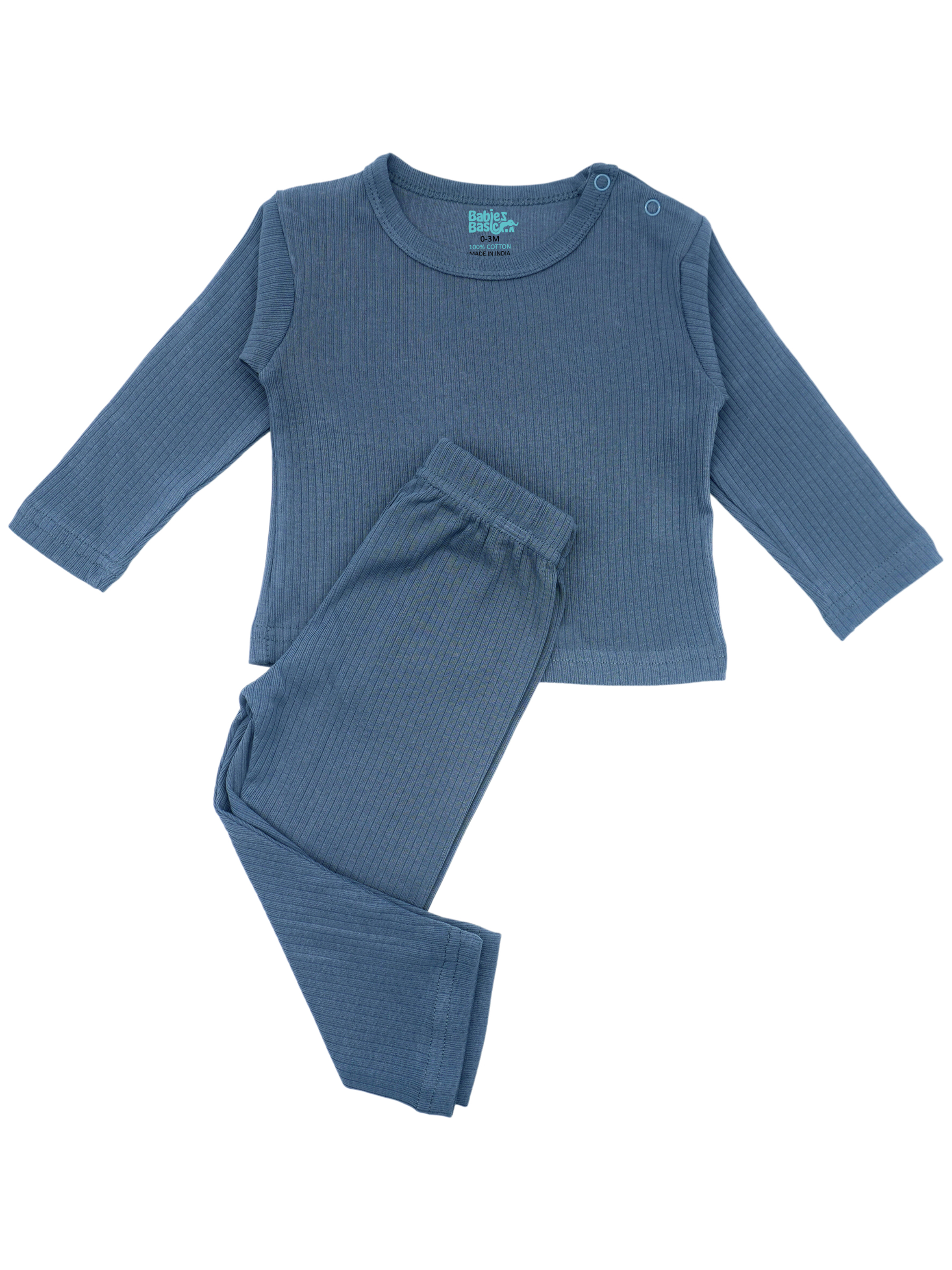 Premium Ribbed Cotton Long Sleeves Top and Bottom Set