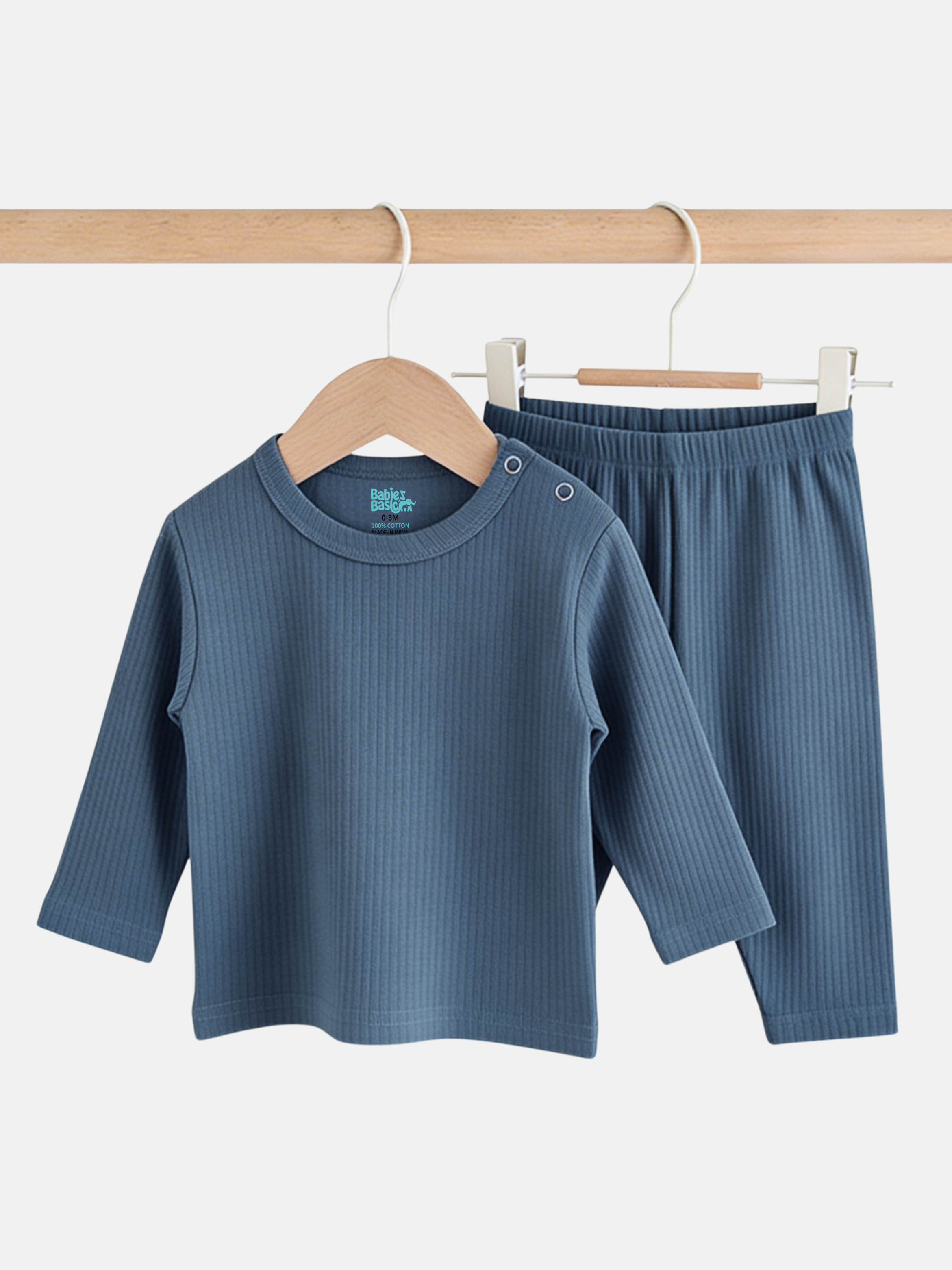 Premium Ribbed Cotton Long Sleeves Top and Bottom Set