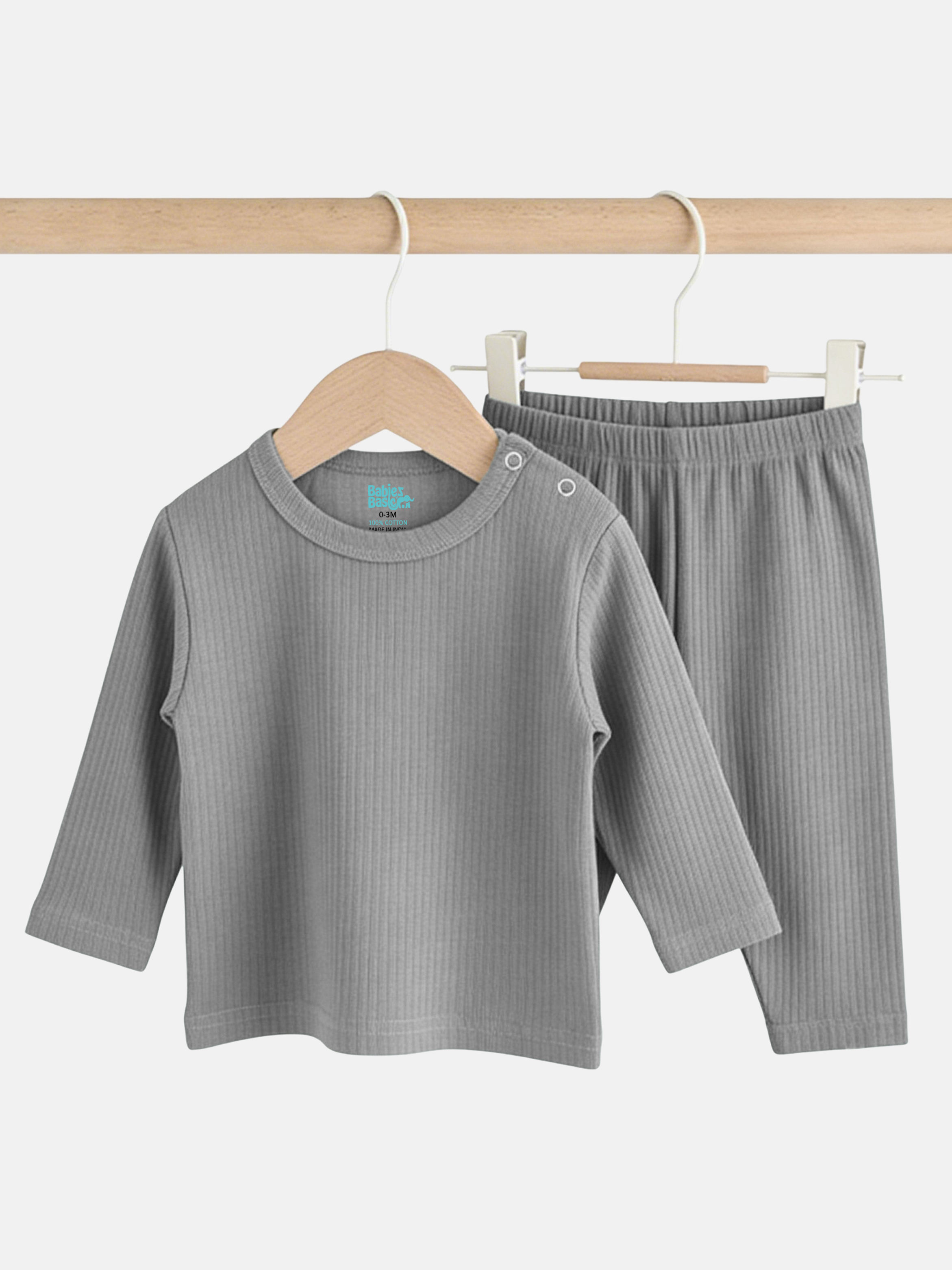 Premium Ribbed Cotton Long Sleeves Top and Bottom Set