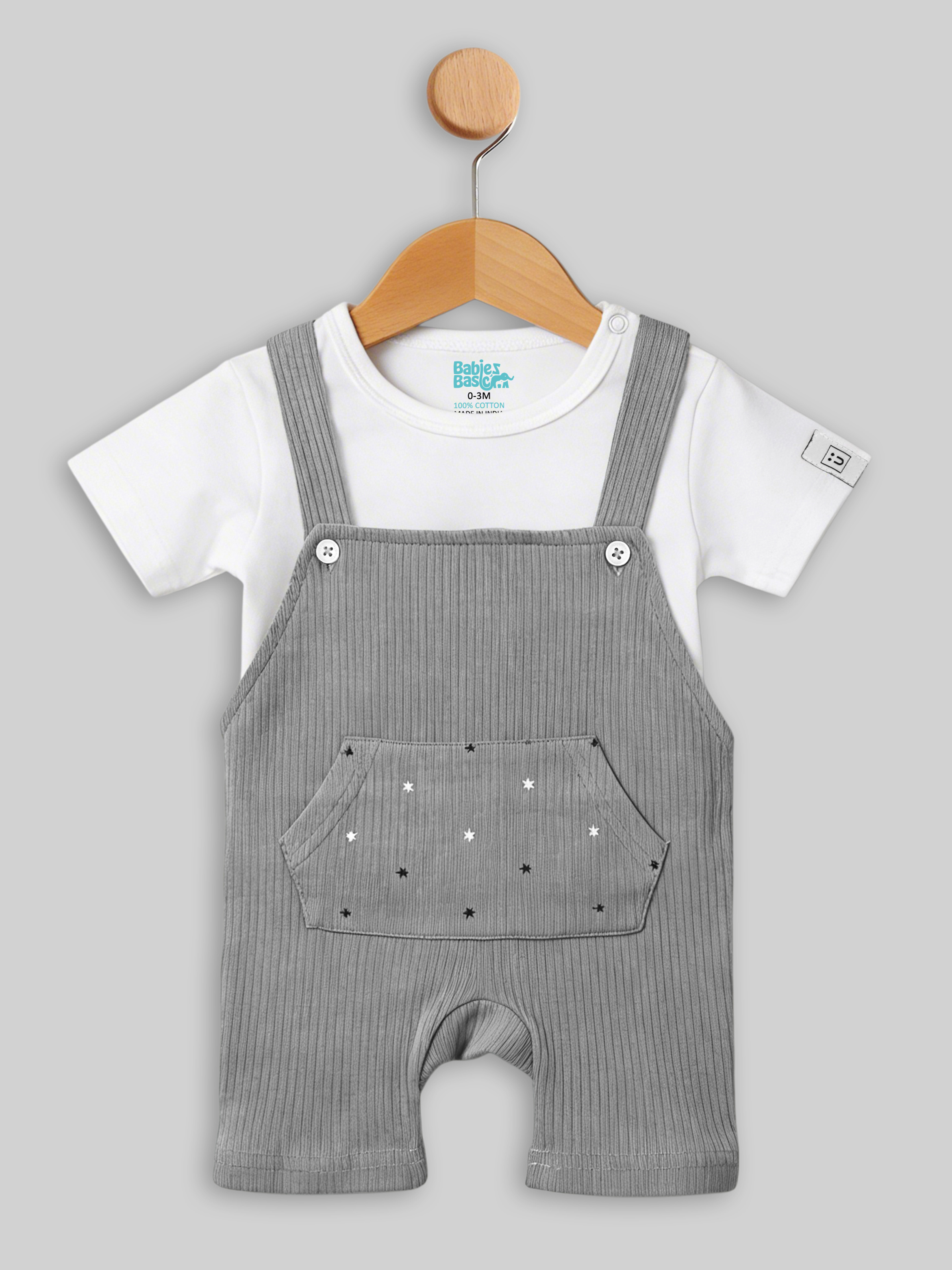 Premium Ribbed Cotton Dungaree with Short Sleeves T-Shirt