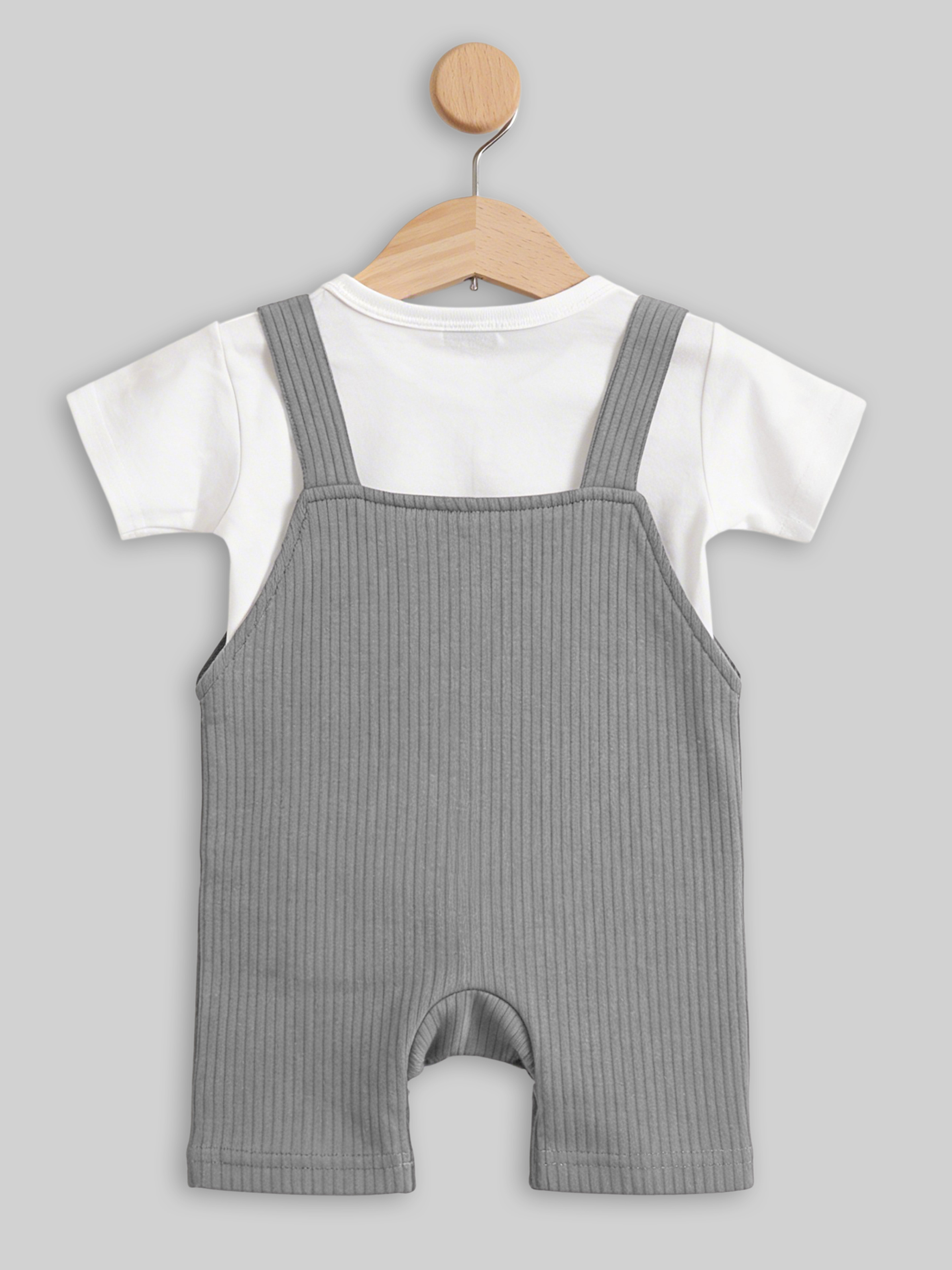 Premium Ribbed Cotton Dungaree with Short Sleeves T-Shirt