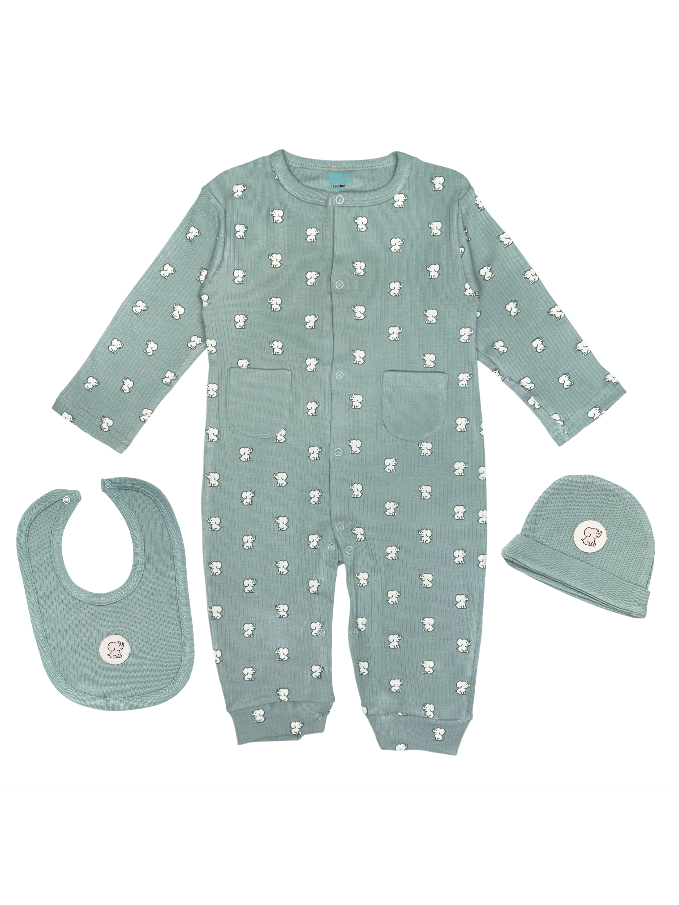Premium Ribbed Cotton Sleepsuit Romper with Cap and Bib