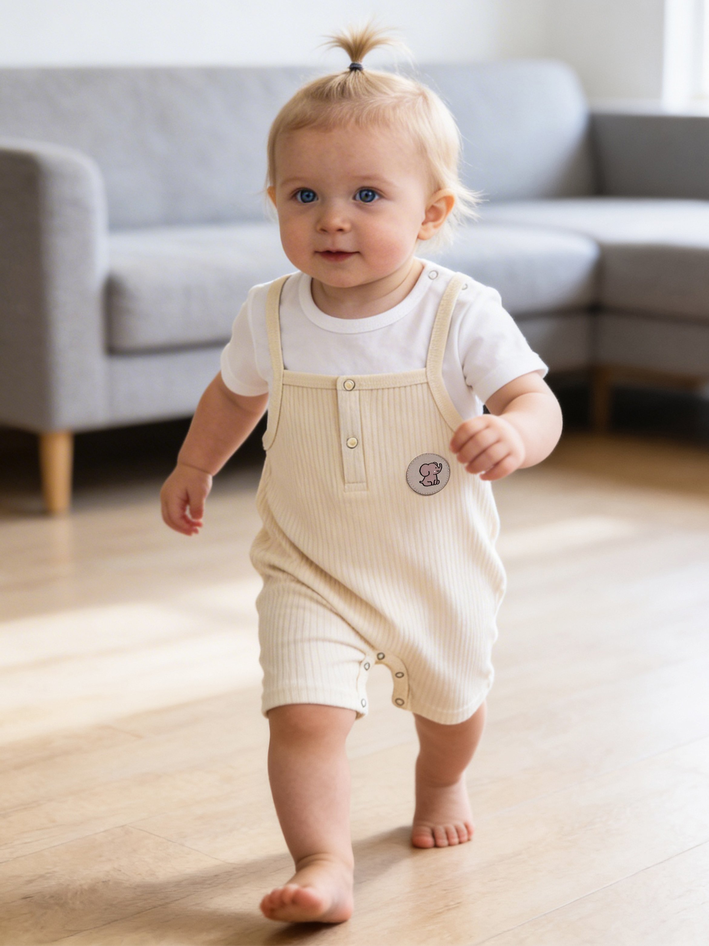 Premium Ribbed Cotton Dungaree with Short Sleeves T-Shirt