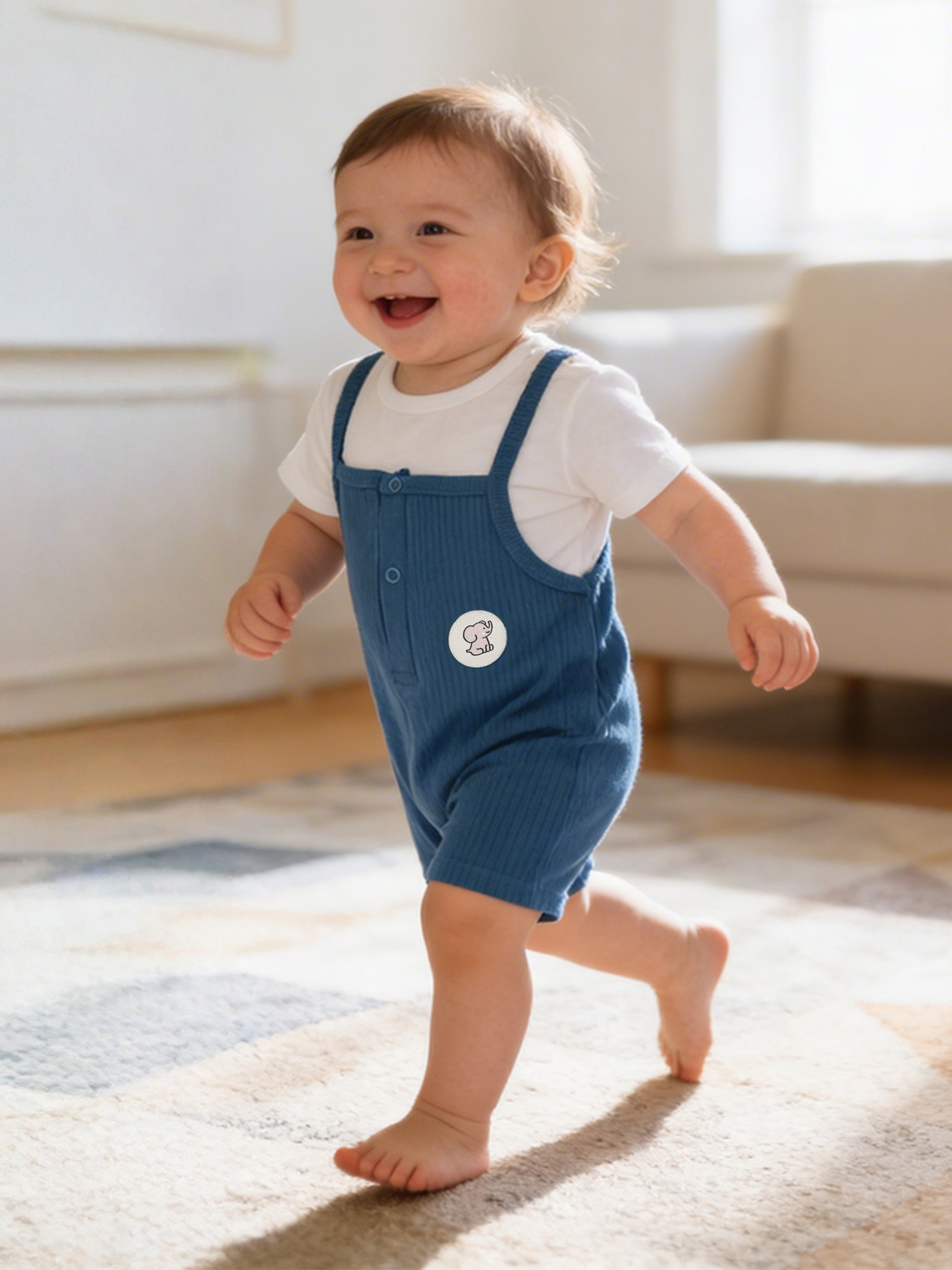 Premium Ribbed Cotton Dungaree with Short Sleeves T-Shirt