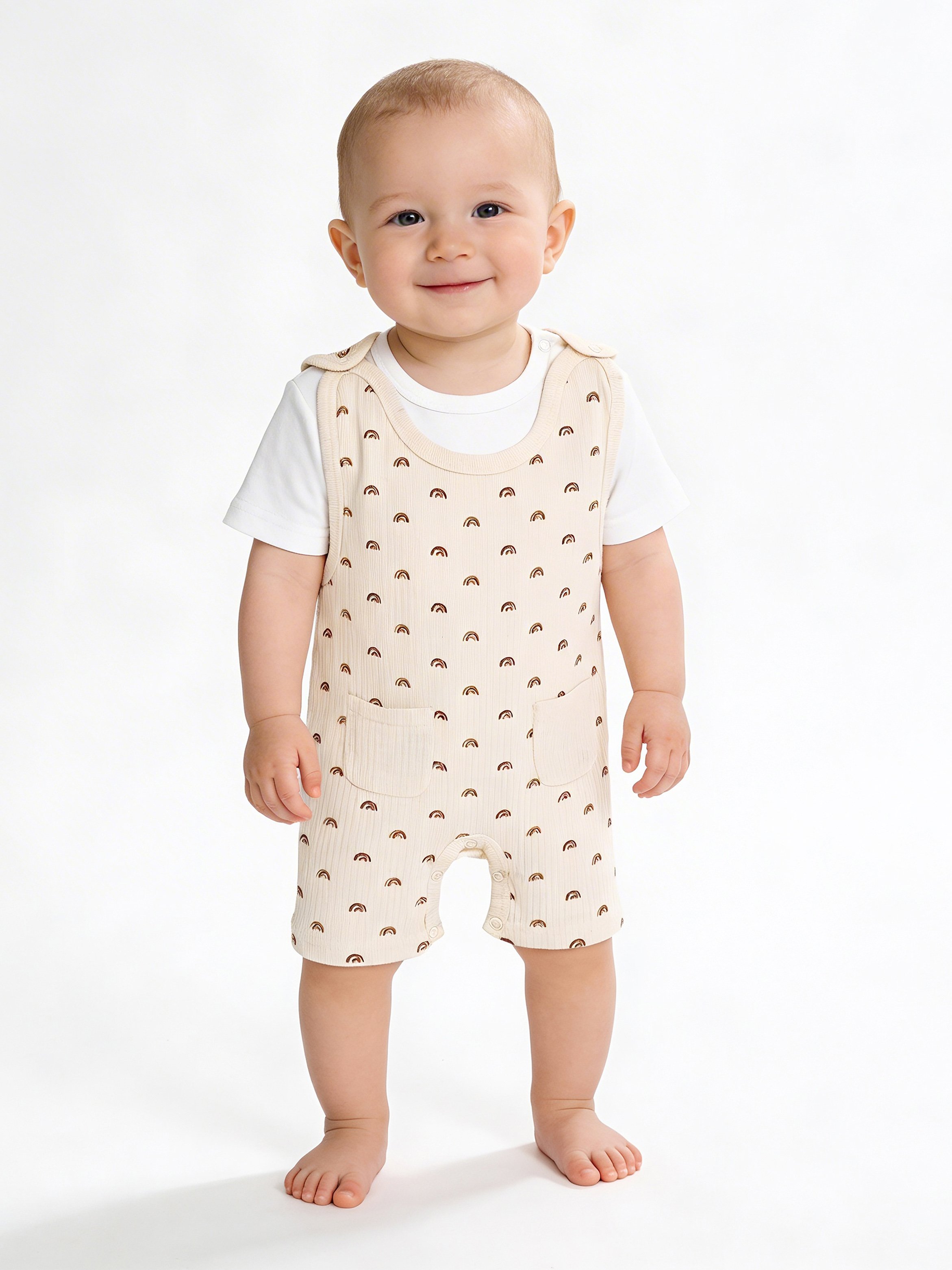 Premium Ribbed Cotton Dungaree with Short Sleeves T-Shirt