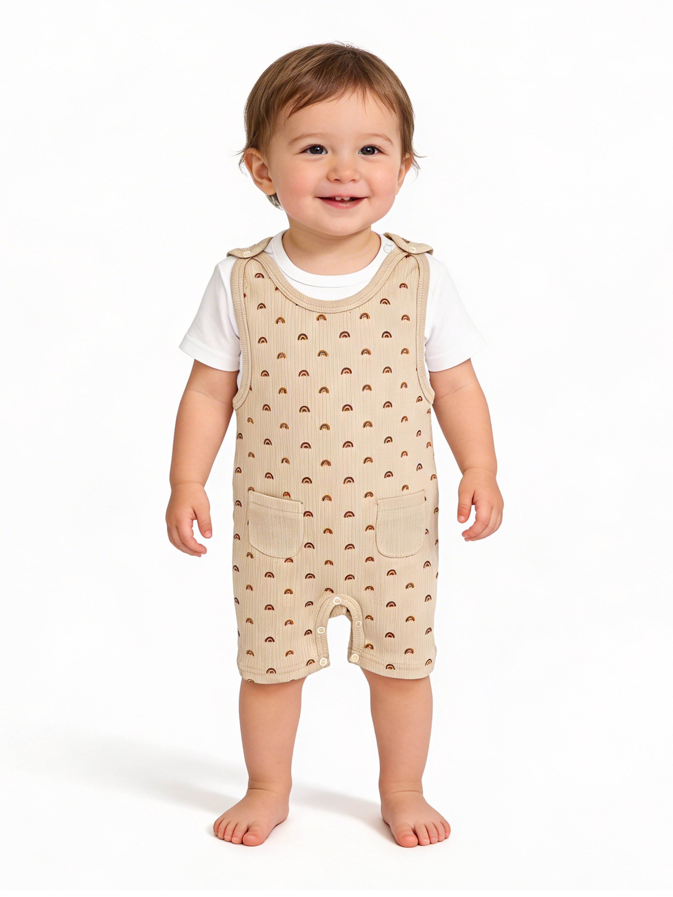Premium Ribbed Cotton Dungaree with Short Sleeves T-Shirt