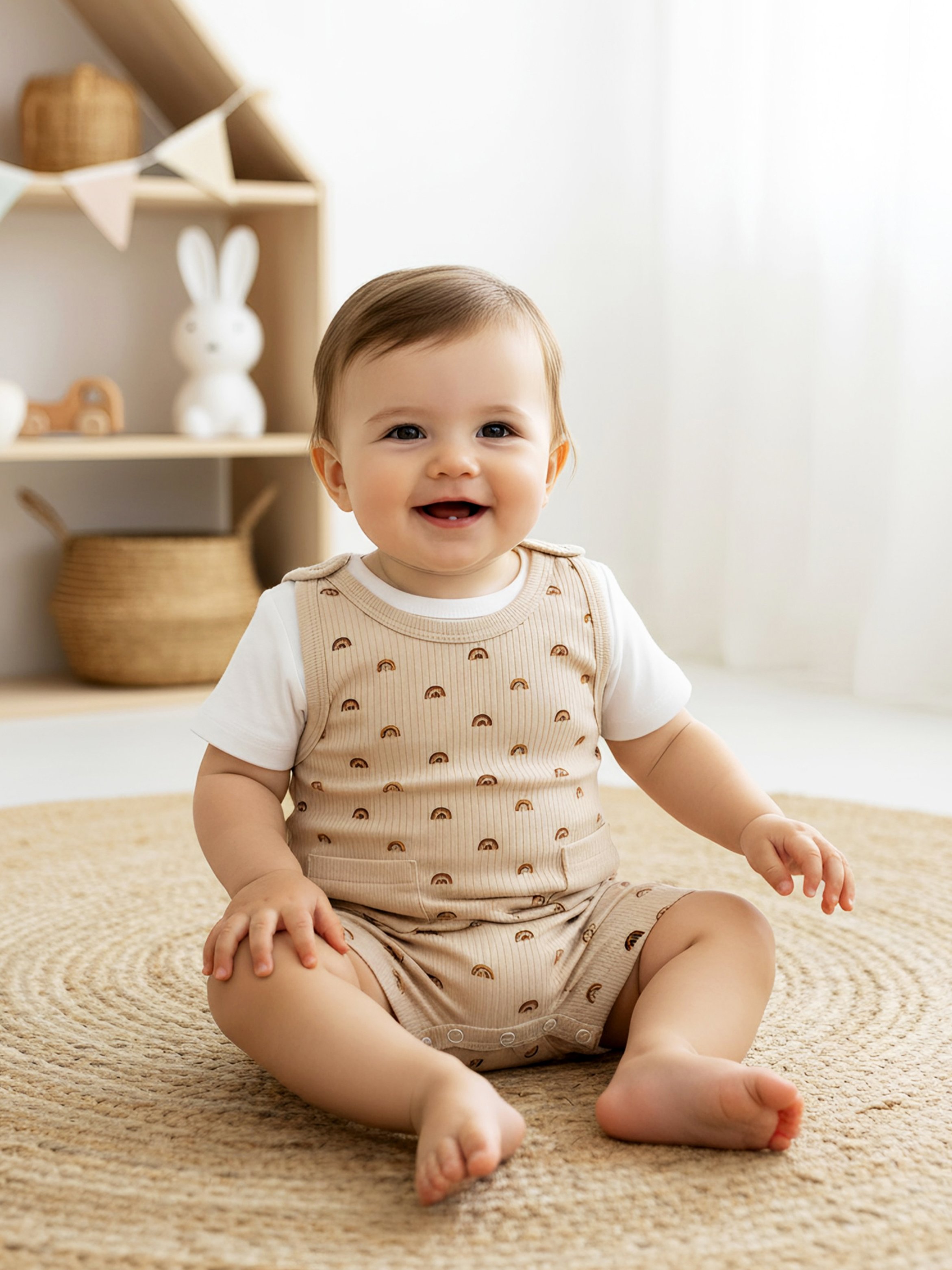 Premium Ribbed Cotton Dungaree with Short Sleeves T-Shirt