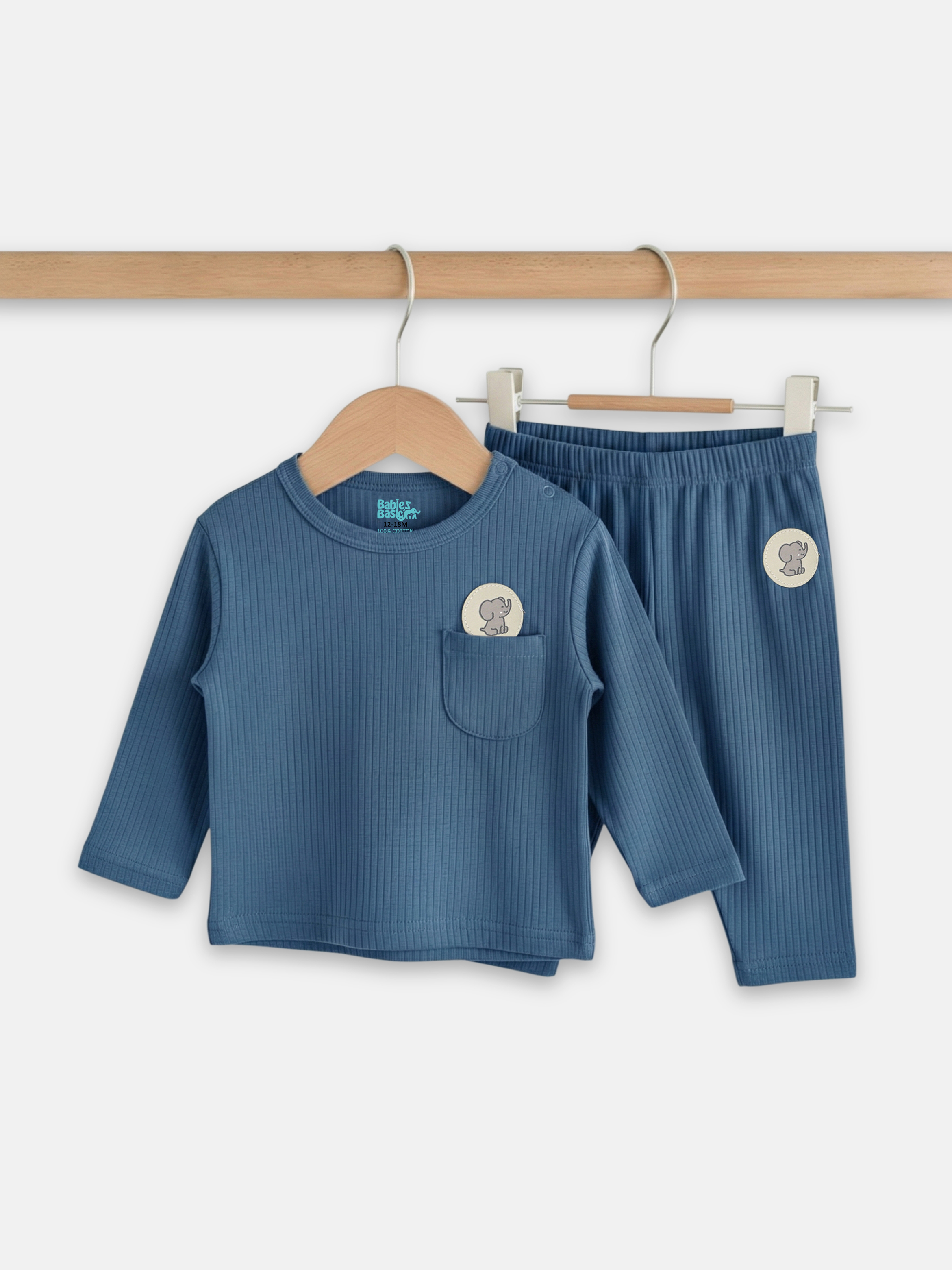 Premium Ribbed Cotton Long Sleeves Top and Bottom Set