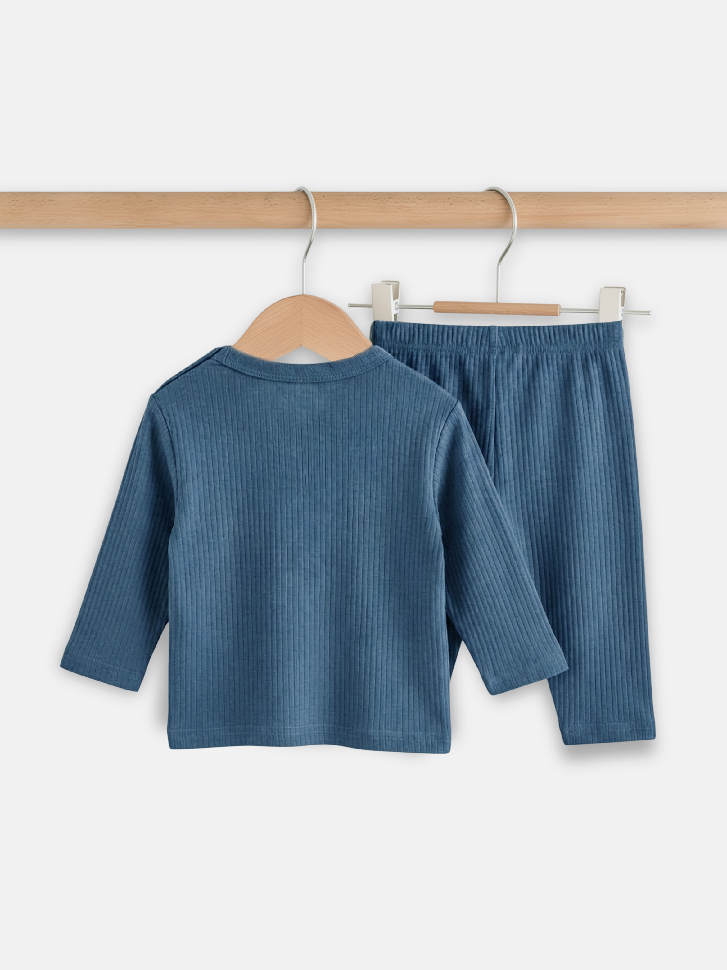 Premium Ribbed Cotton Long Sleeves Top and Bottom Set