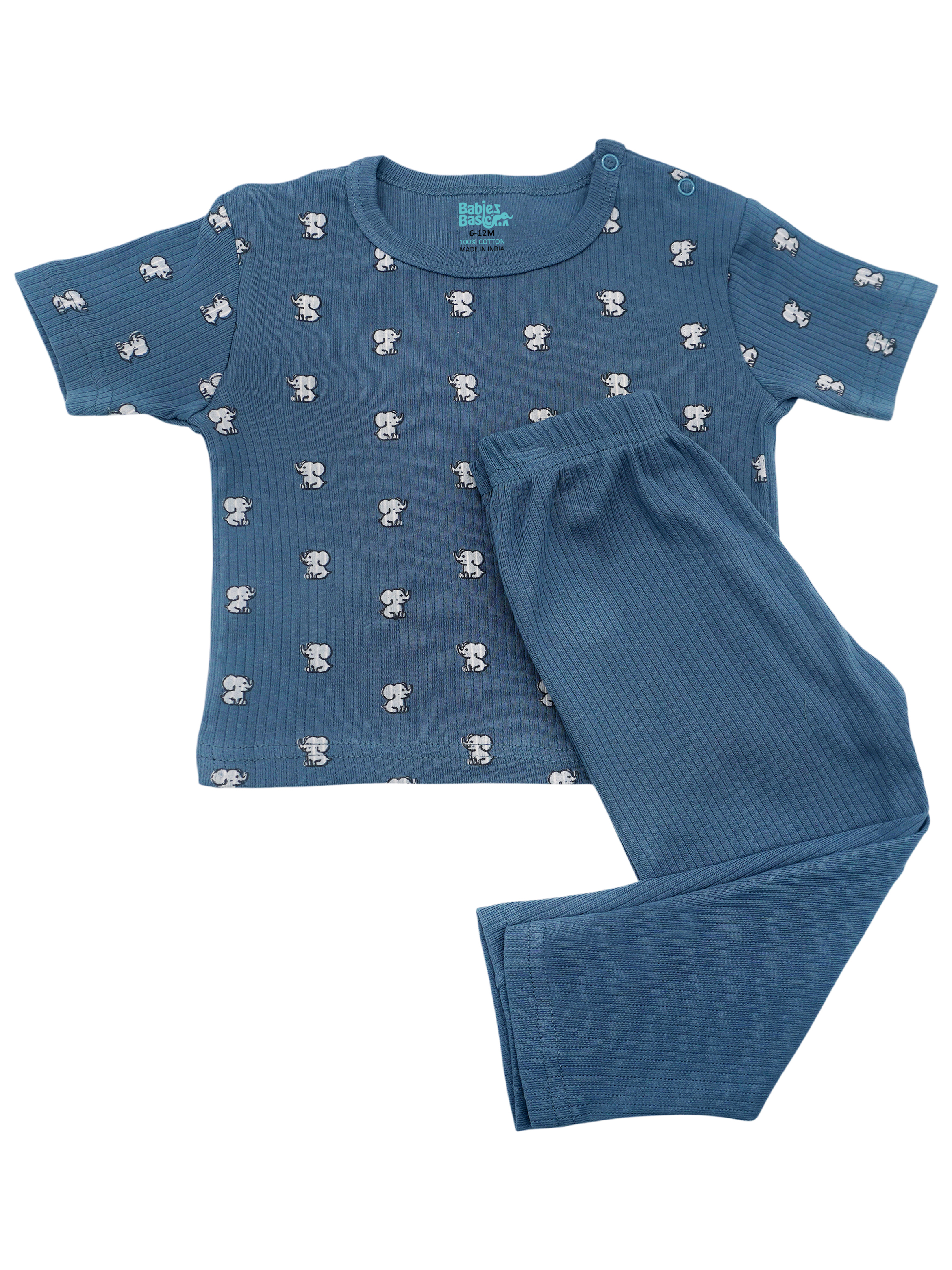 Premium Ribbed Cotton Printed Short Sleeves T-Shirt and Pyjama Set