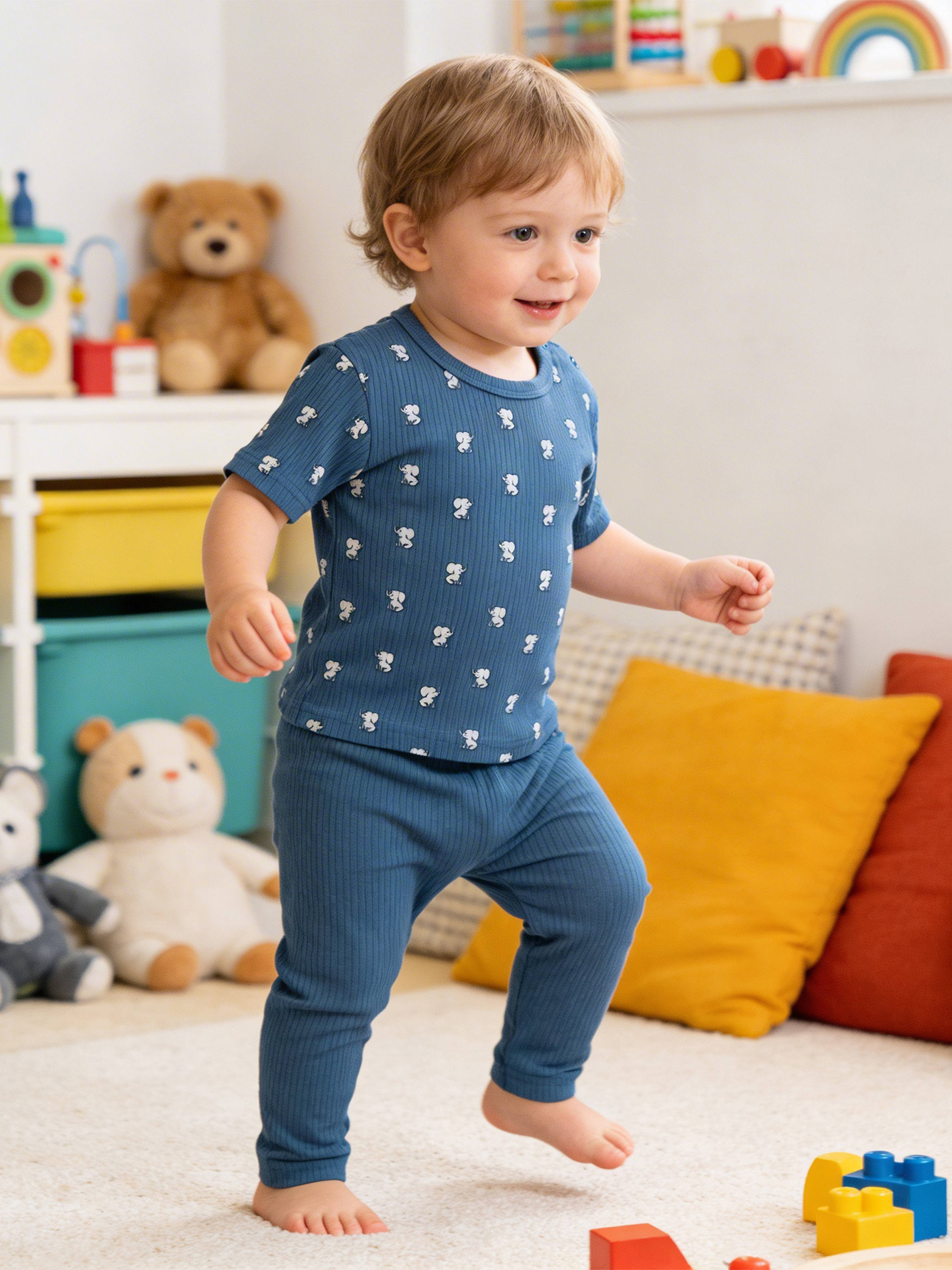 Premium Ribbed Cotton Printed Short Sleeves T-Shirt and Pyjama Set
