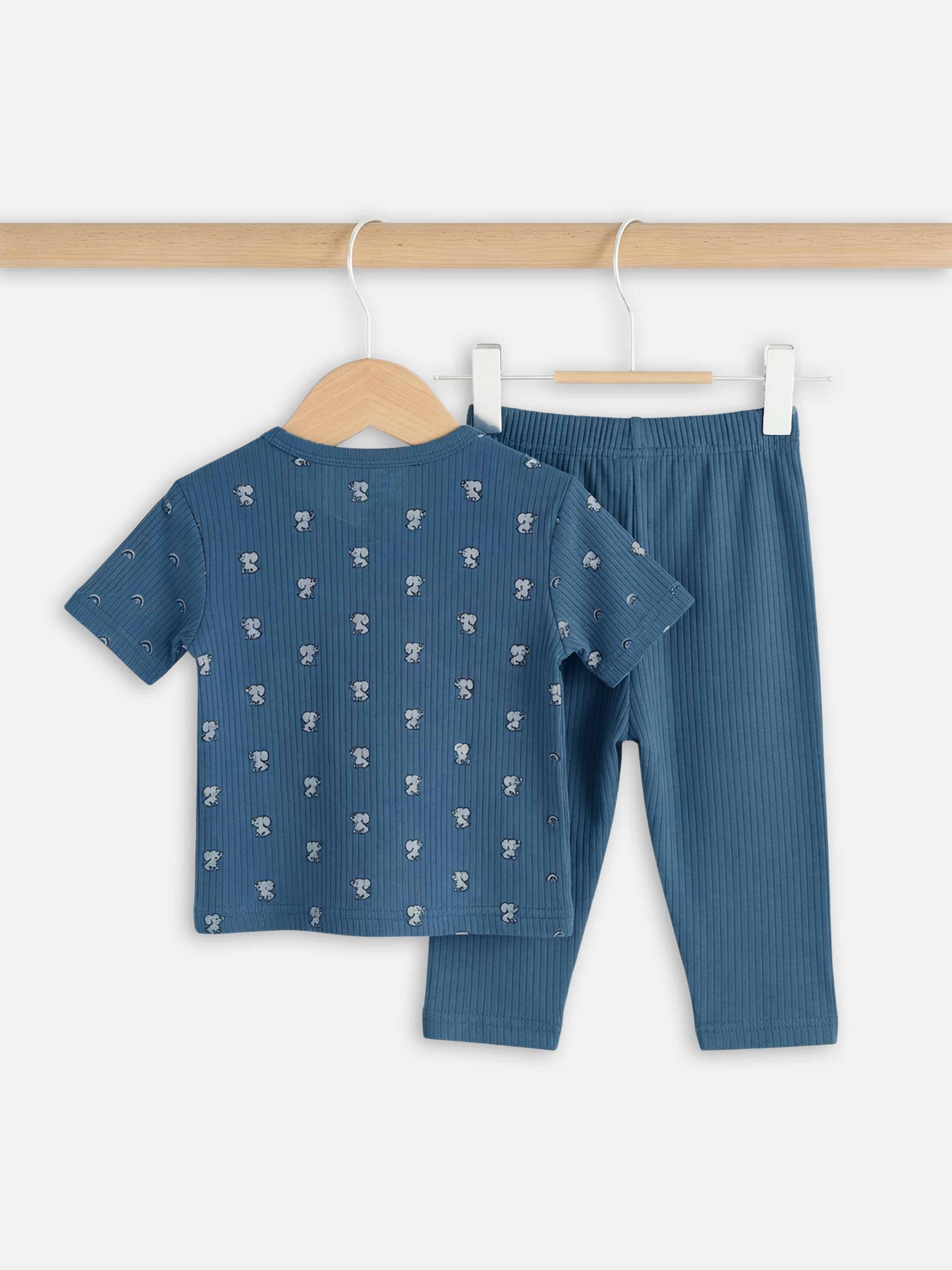 Premium Ribbed Cotton Printed Short Sleeves T-Shirt and Pyjama Set