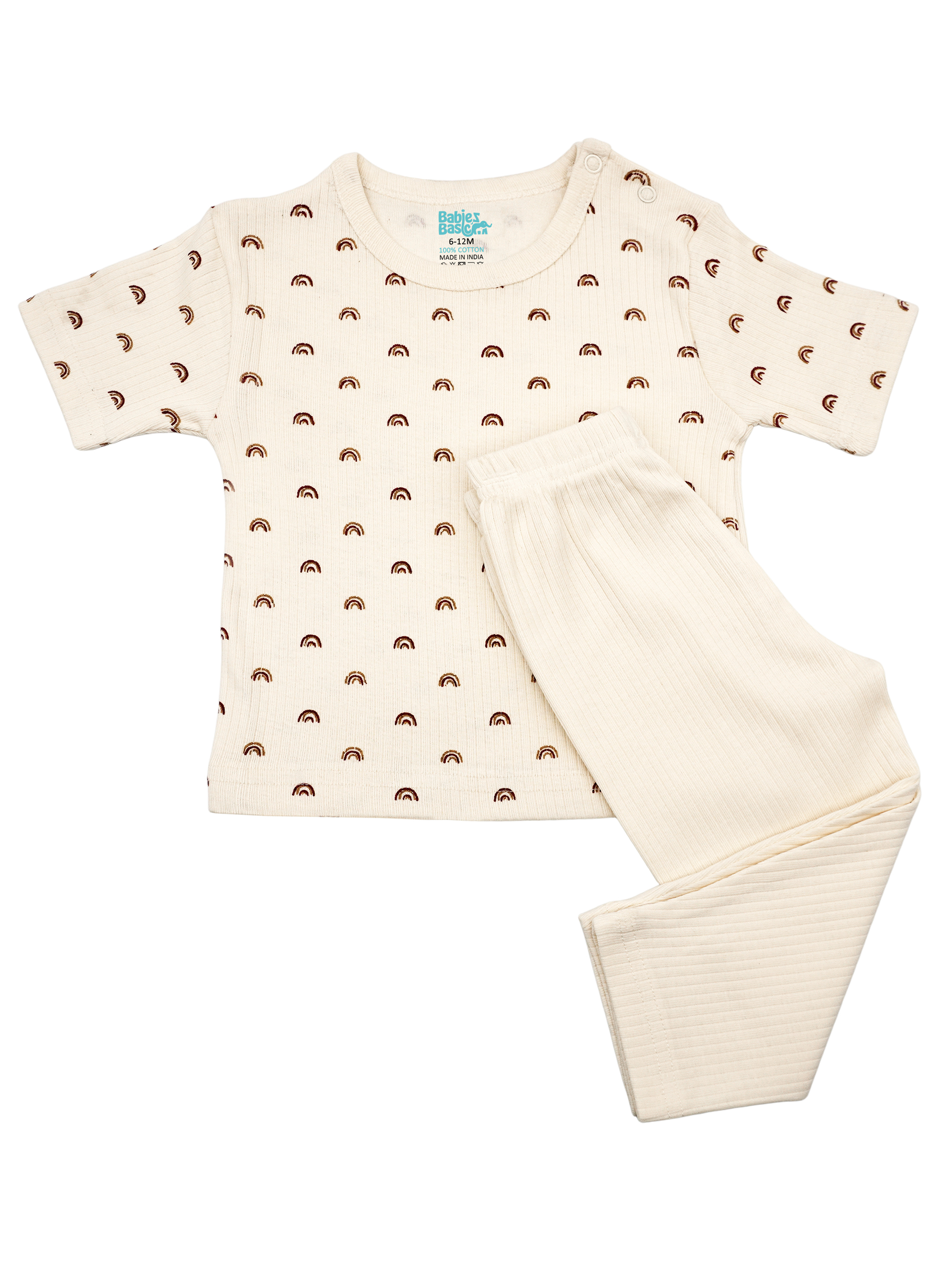 Premium Ribbed Cotton Short Sleeves T-Shirt and Plain Pyjama Set