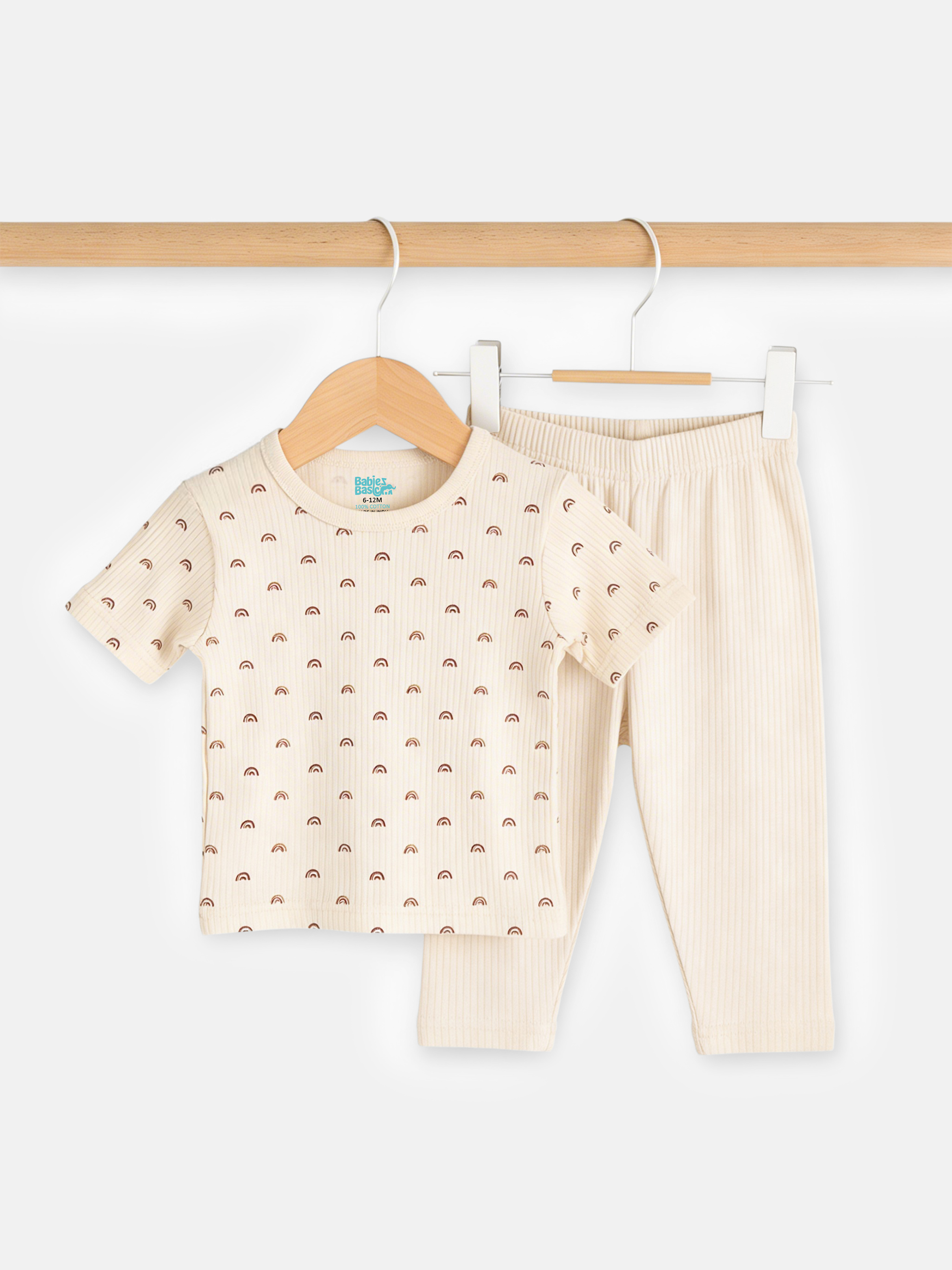 Premium Ribbed Cotton Short Sleeves T-Shirt and Plain Pyjama Set