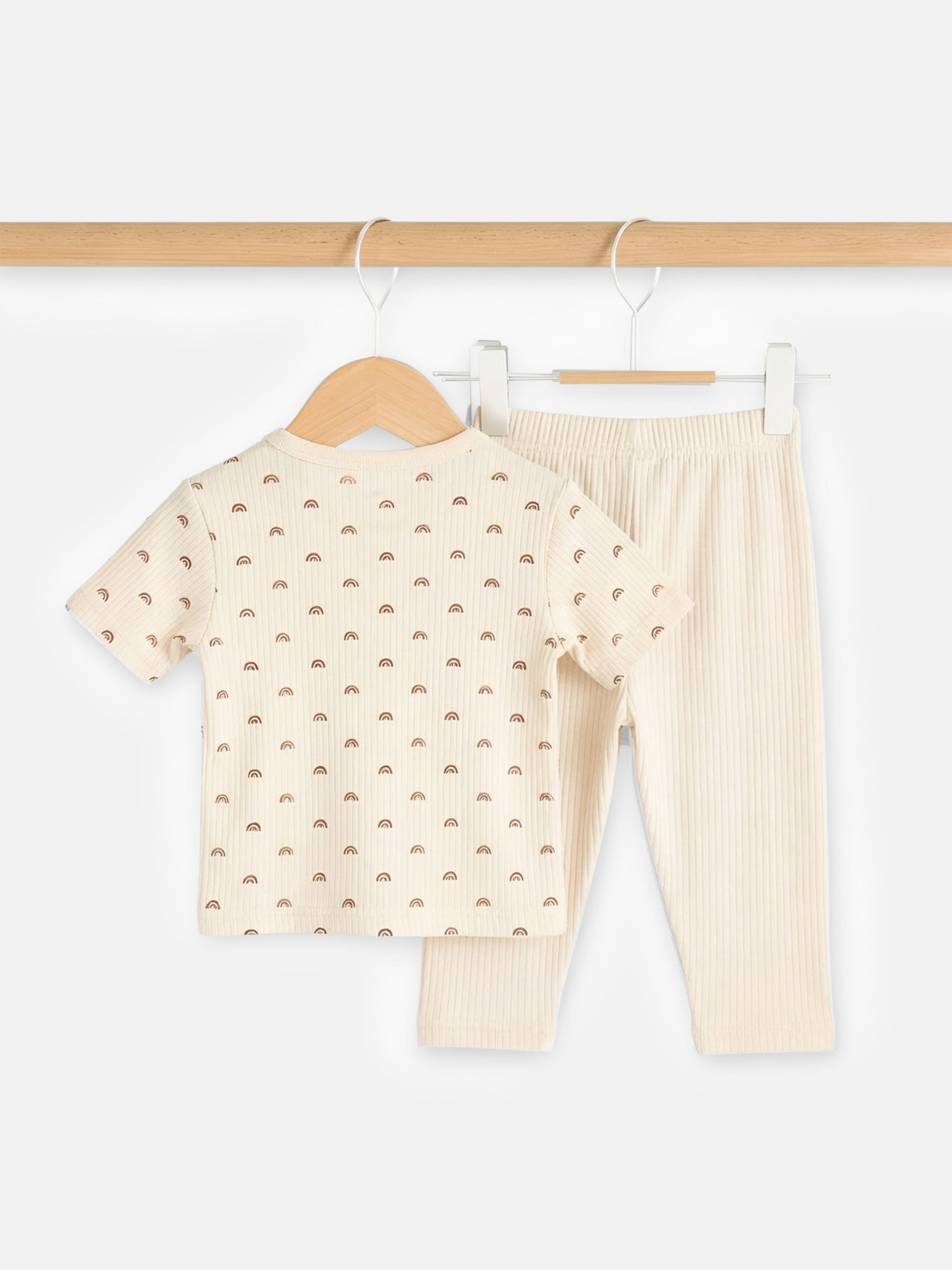 Premium Ribbed Cotton Short Sleeves T-Shirt and Plain Pyjama Set