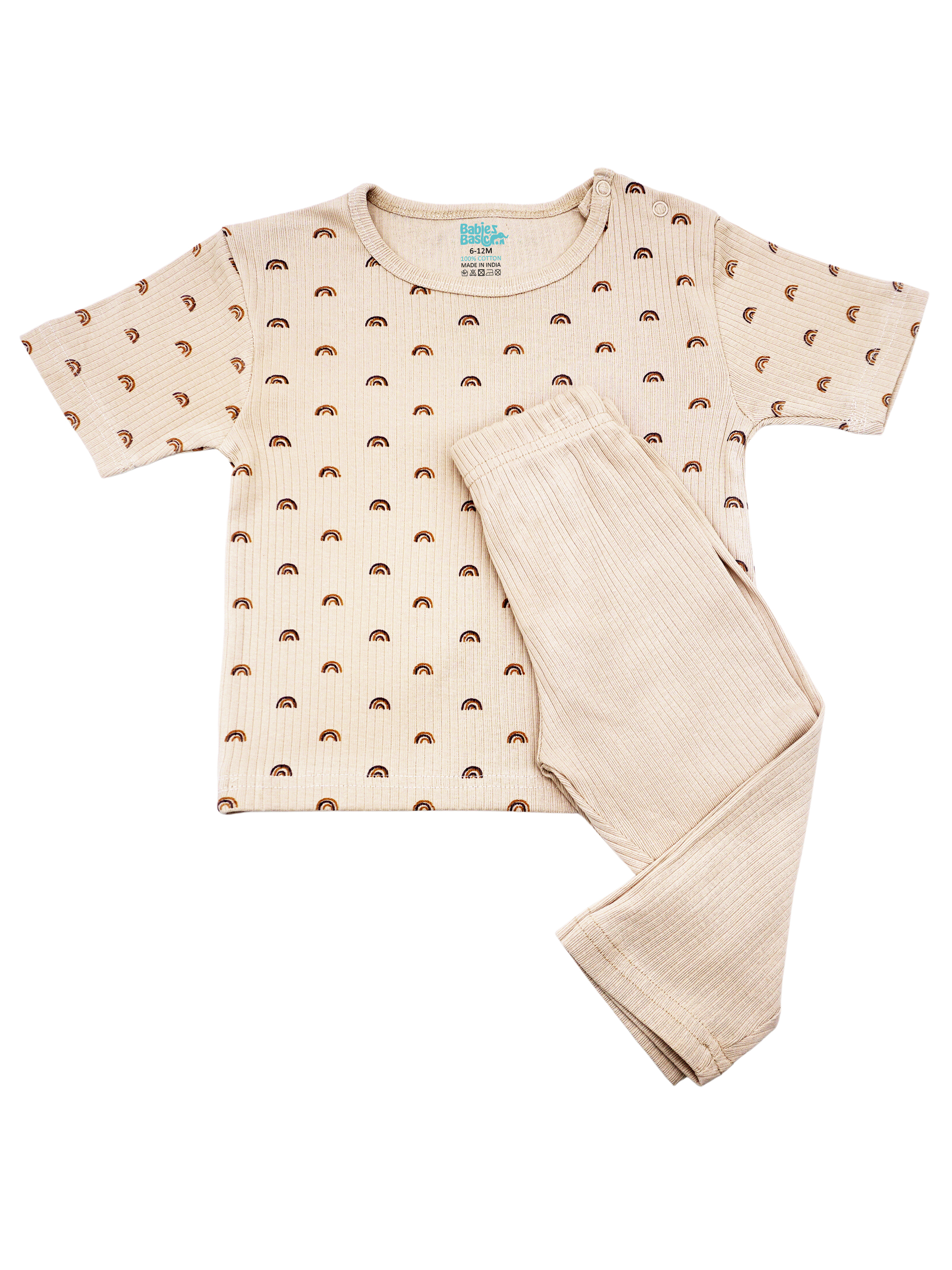 Premium Ribbed Cotton Short Sleeves T-Shirt and Plain Pyjama Set