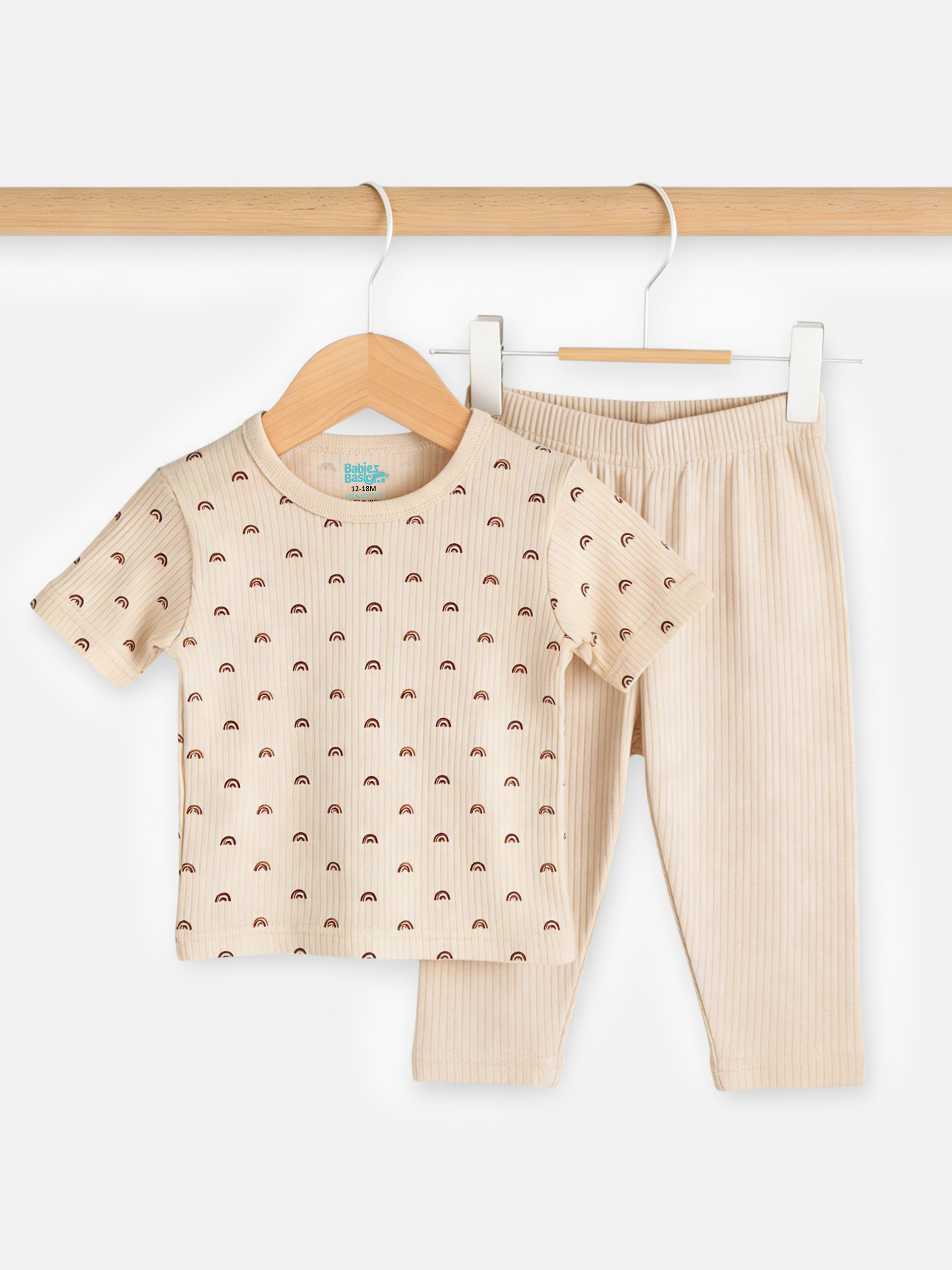 Premium Ribbed Cotton Short Sleeves T-Shirt and Plain Pyjama Set