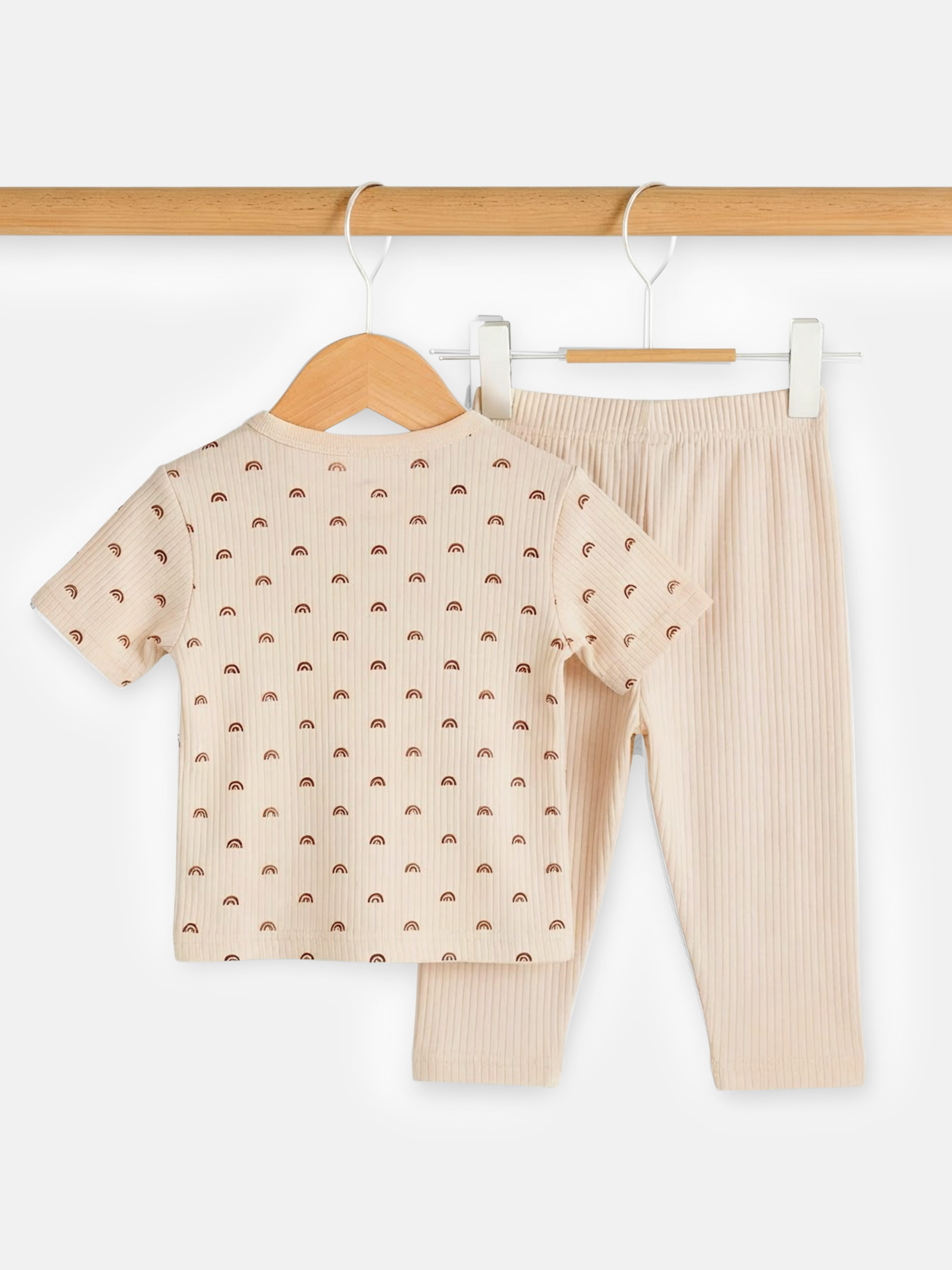 Premium Ribbed Cotton Short Sleeves T-Shirt and Plain Pyjama Set