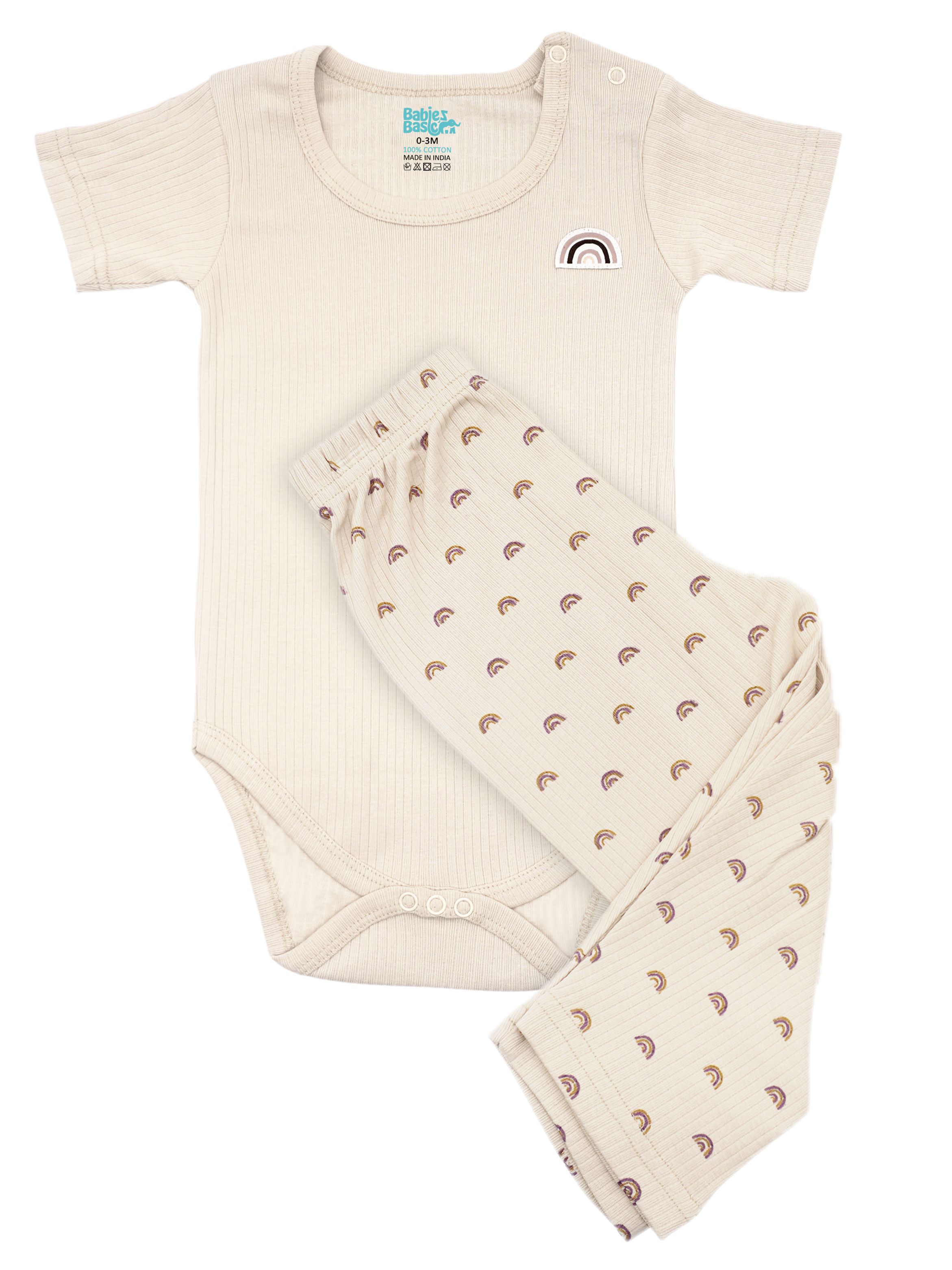 Premium Ribbed Cotton Printed Short Sleeves Romper and Pyjama Set