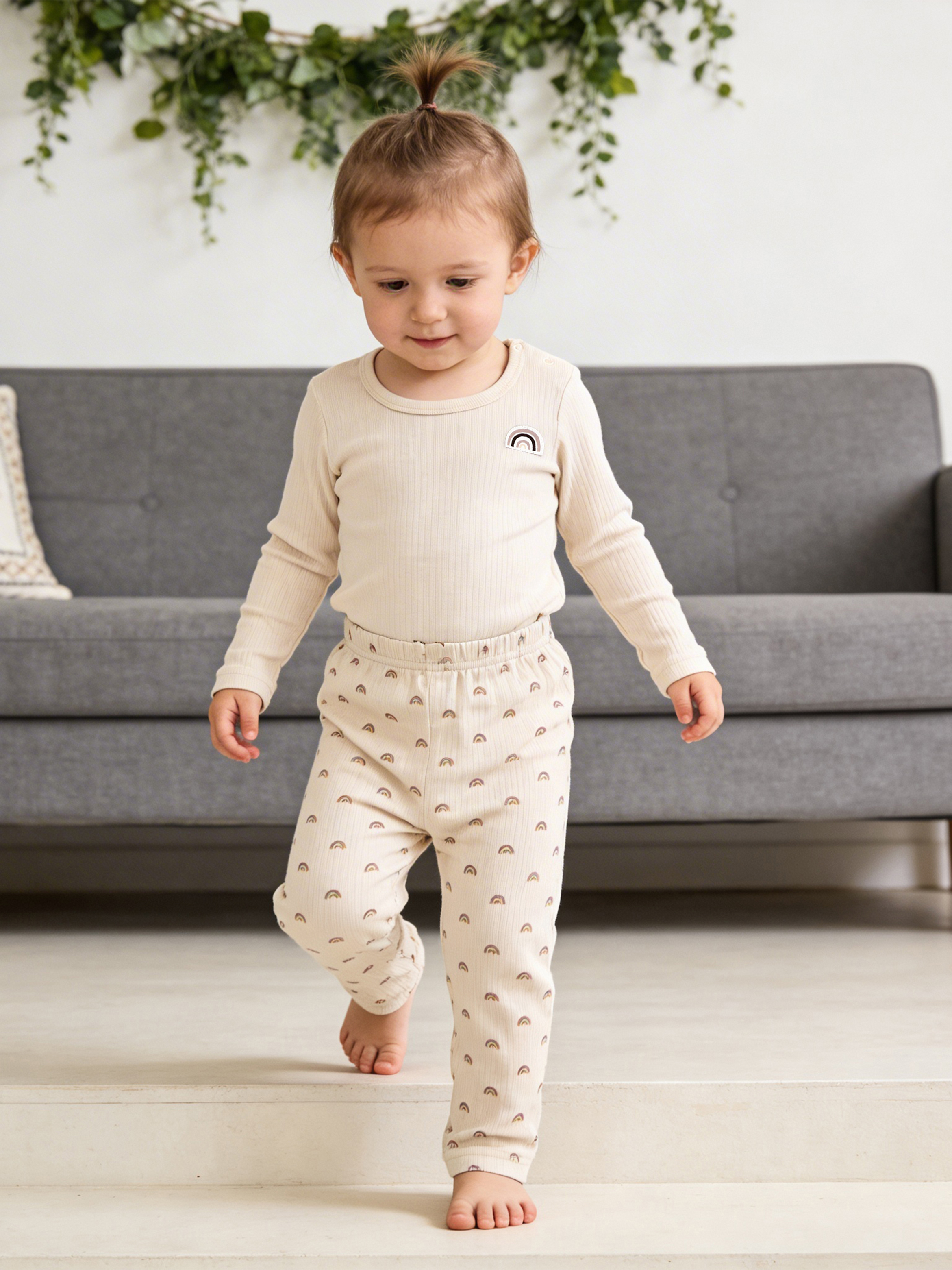 Premium Ribbed Cotton Printed Short Sleeves Romper and Pyjama Set