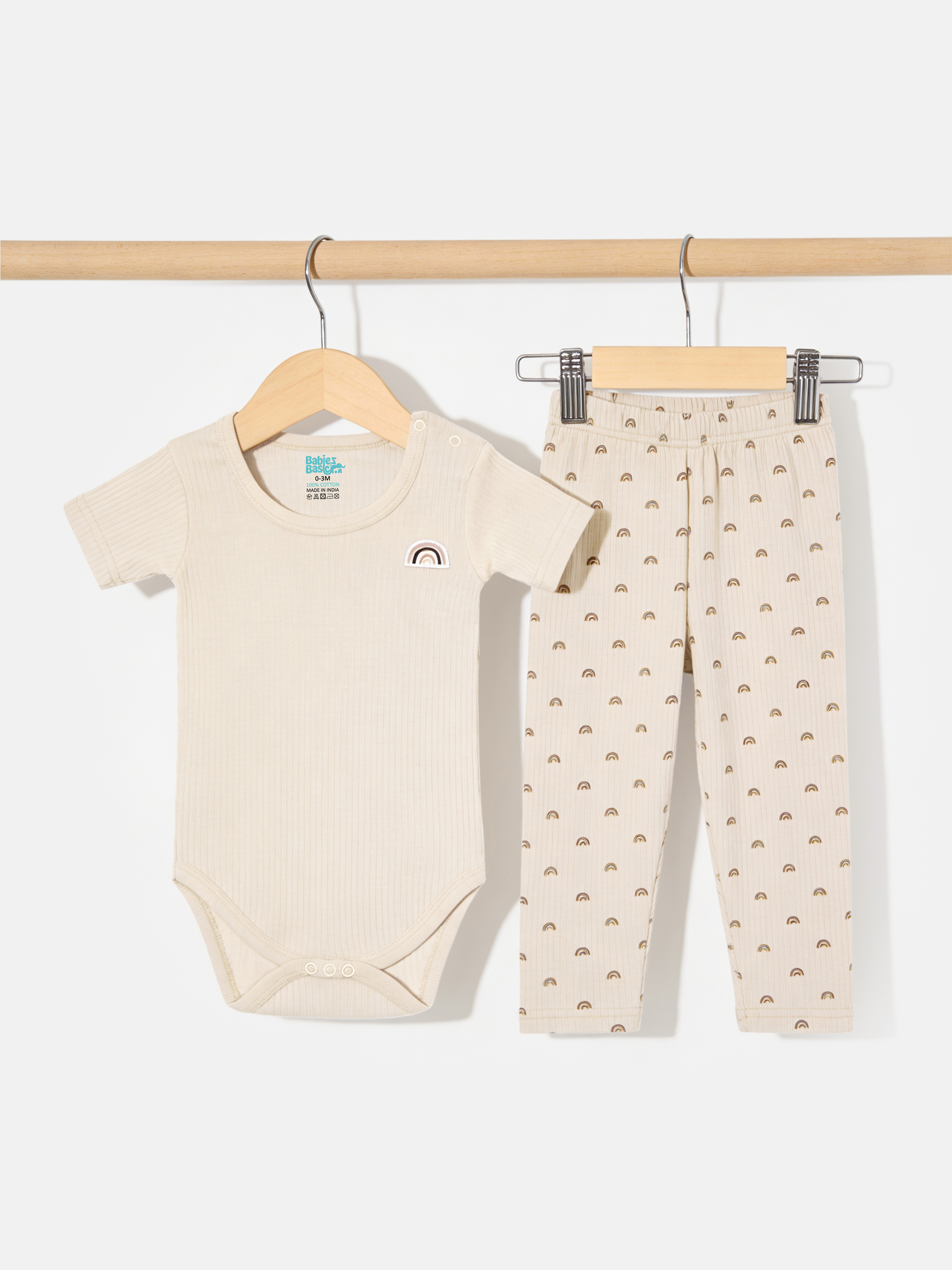 Premium Ribbed Cotton Printed Short Sleeves Romper and Pyjama Set