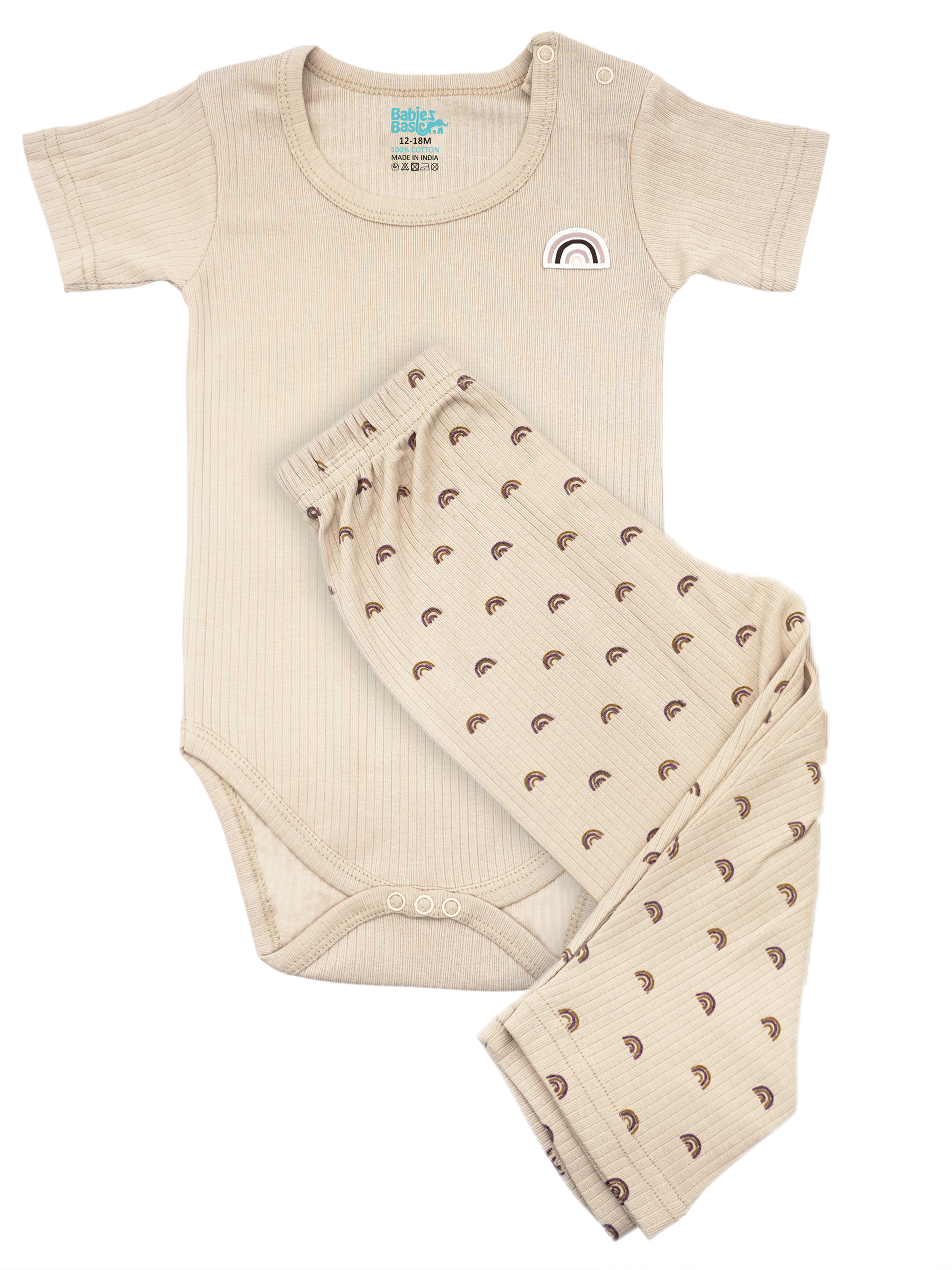 Premium Ribbed Cotton Printed Short Sleeves Romper and Pyjama Set