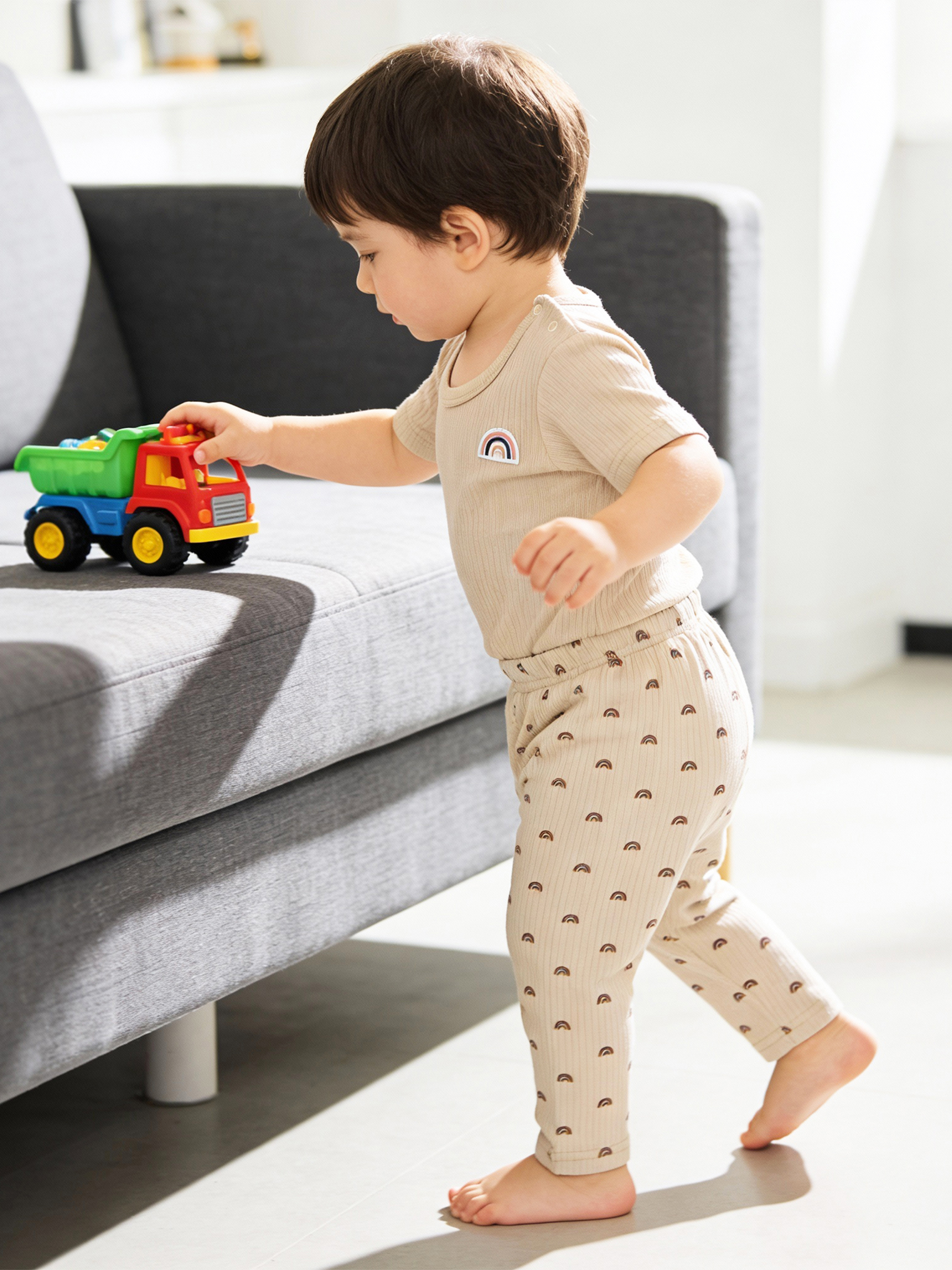 Premium Ribbed Cotton Printed Short Sleeves Romper and Pyjama Set