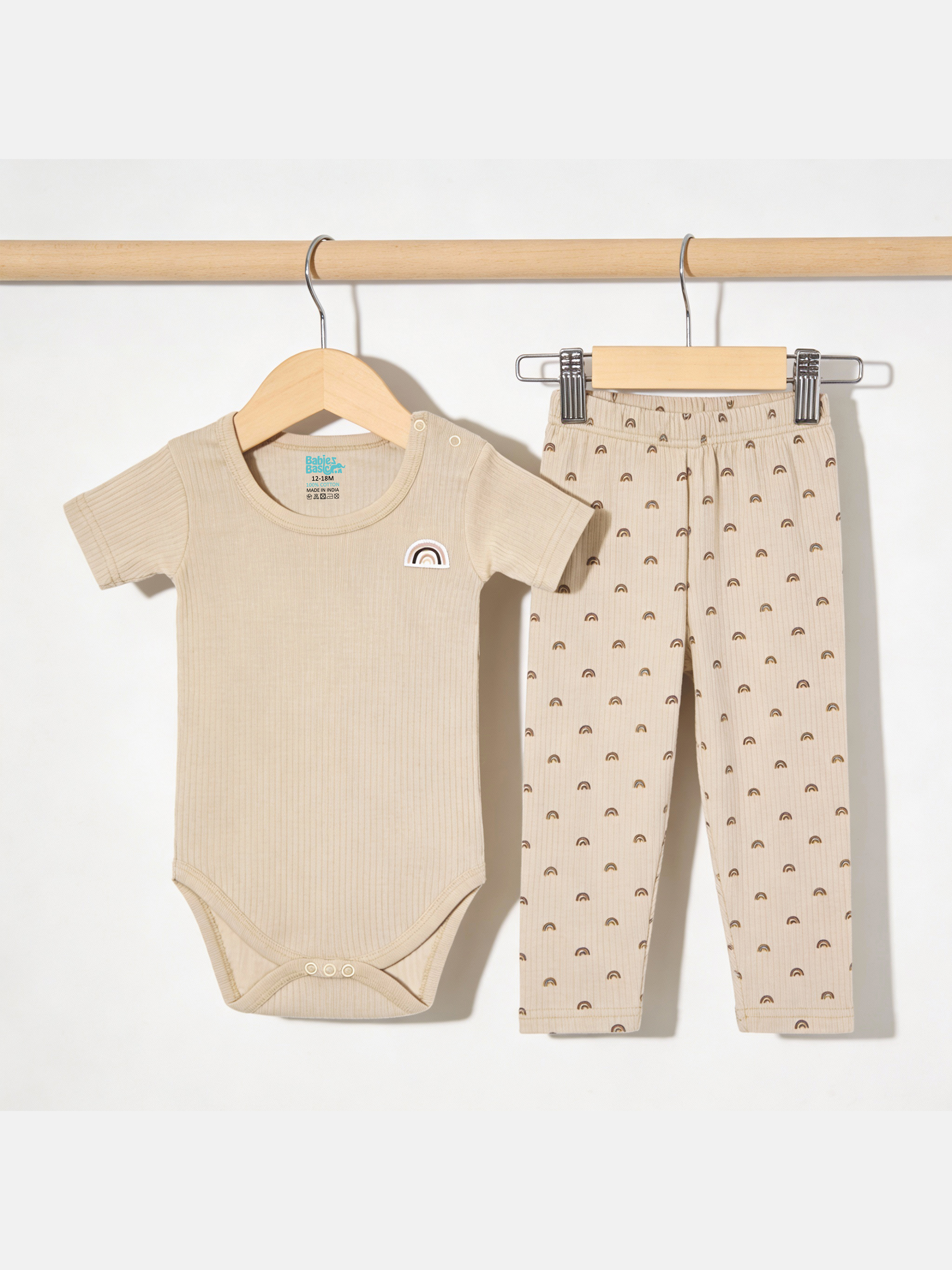 Premium Ribbed Cotton Printed Short Sleeves Romper and Pyjama Set