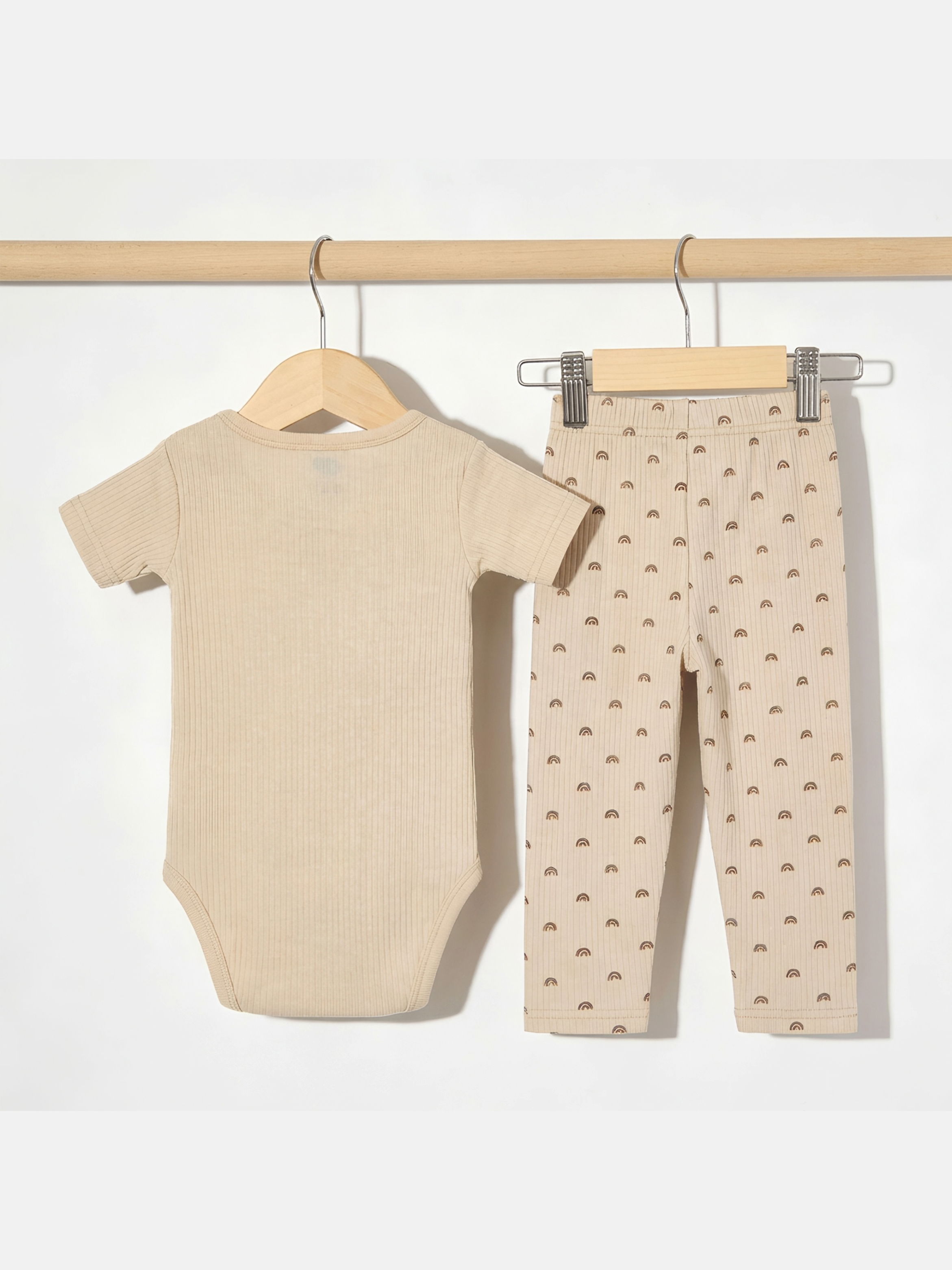 Premium Ribbed Cotton Printed Short Sleeves Romper and Pyjama Set